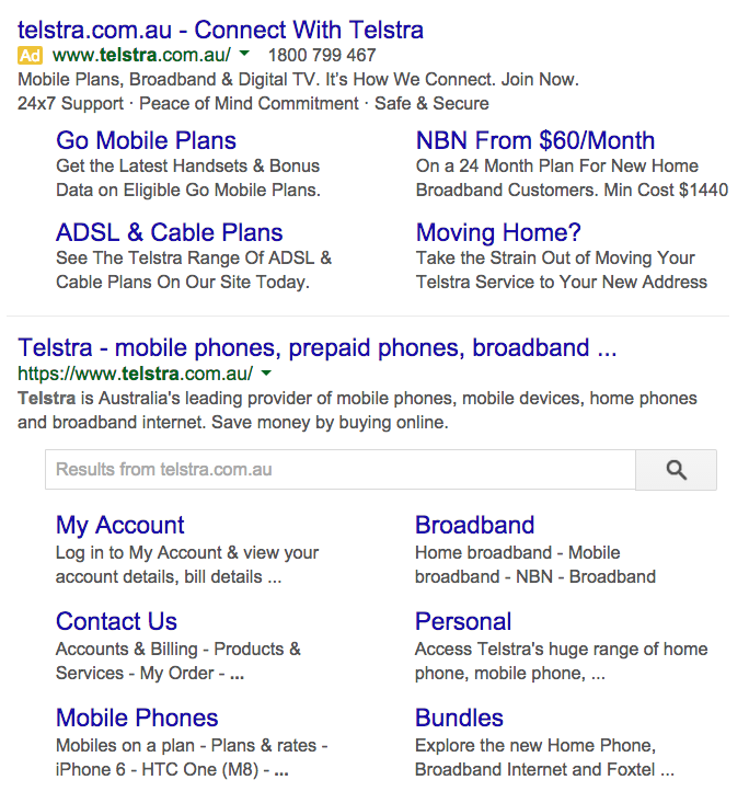 Consider the listing below for someone searching for Telstra