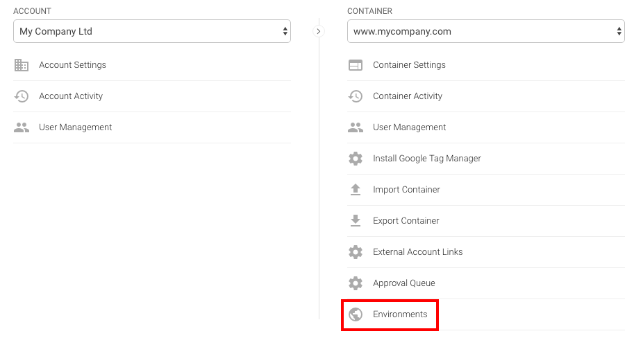 To access the environments in Google Tag Manager, navigate to the "Admin" sectio