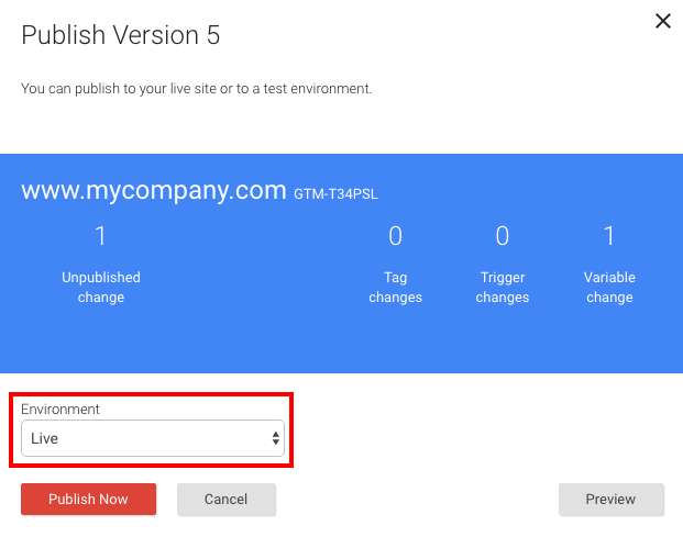 Publishing versionsOnce you've created a custom environment, the "Publish" menu