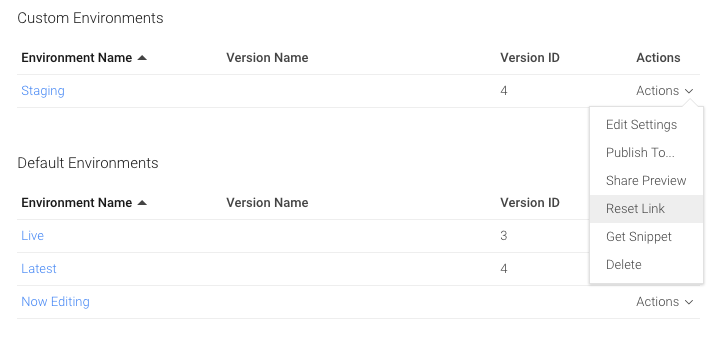 This can be done by selecting the "Reset Link" option in the "Actions" dropdown