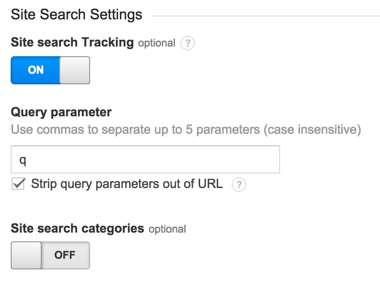 Scroll down to the ‘Site Search Settings’ area and set ‘Site Search Tracking’ to