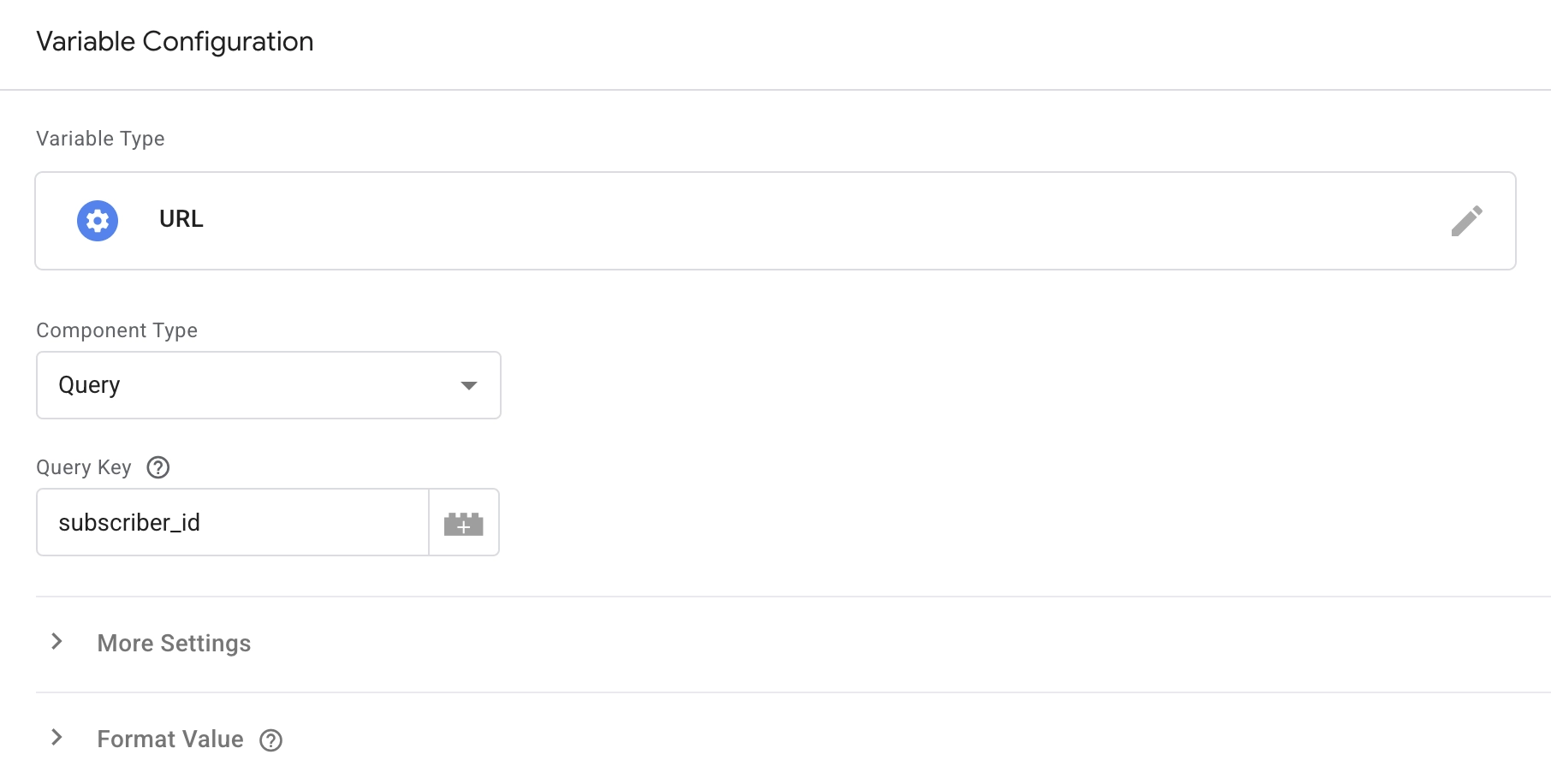 Variable definida por el usuario en GTM para capturar el valor del parámetro de consulta SUBSCRITER_ID