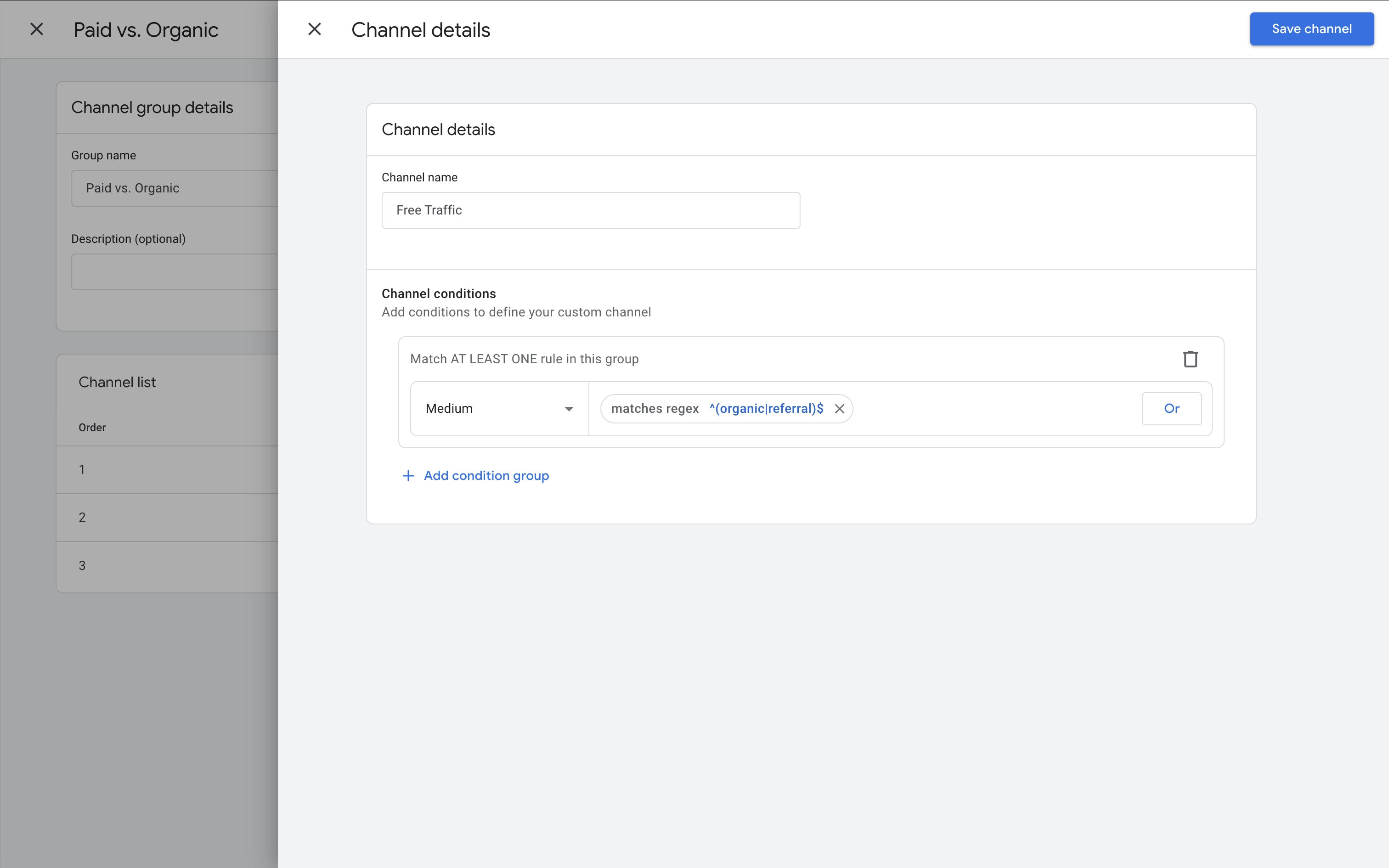 Regex in channel group configuration
