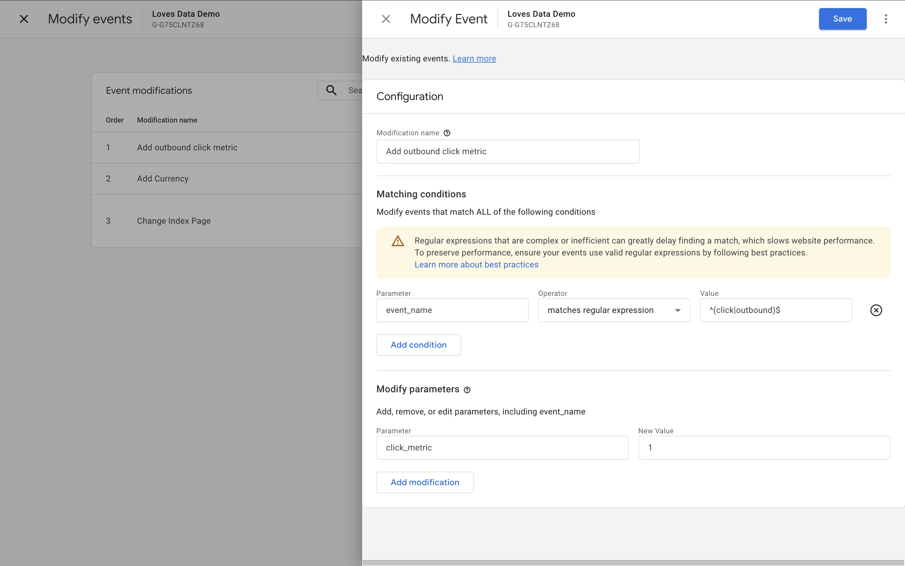Modifying an event in Google Analytics with regex