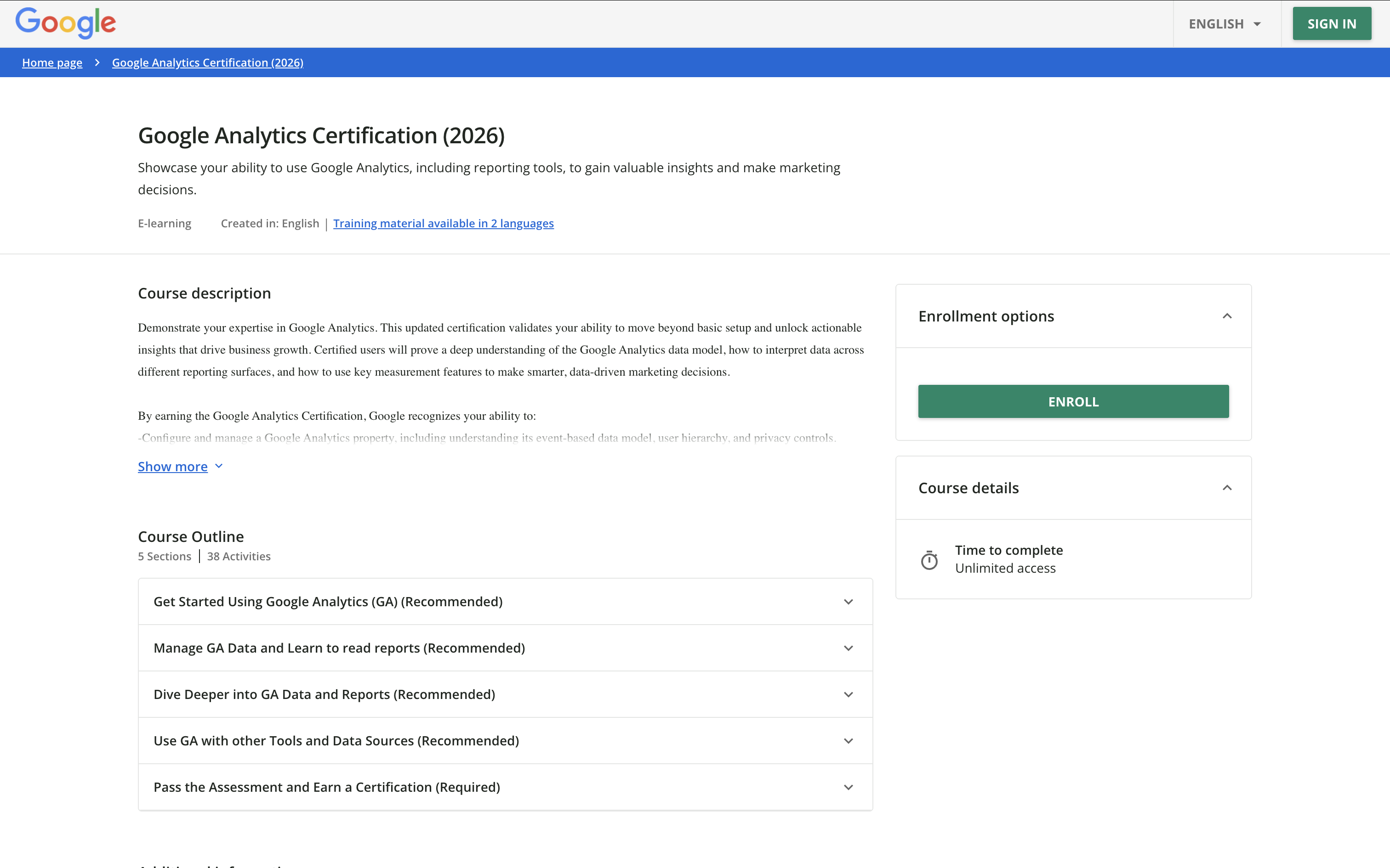 Google Analytics Certification learning path and assessment in Skillshop