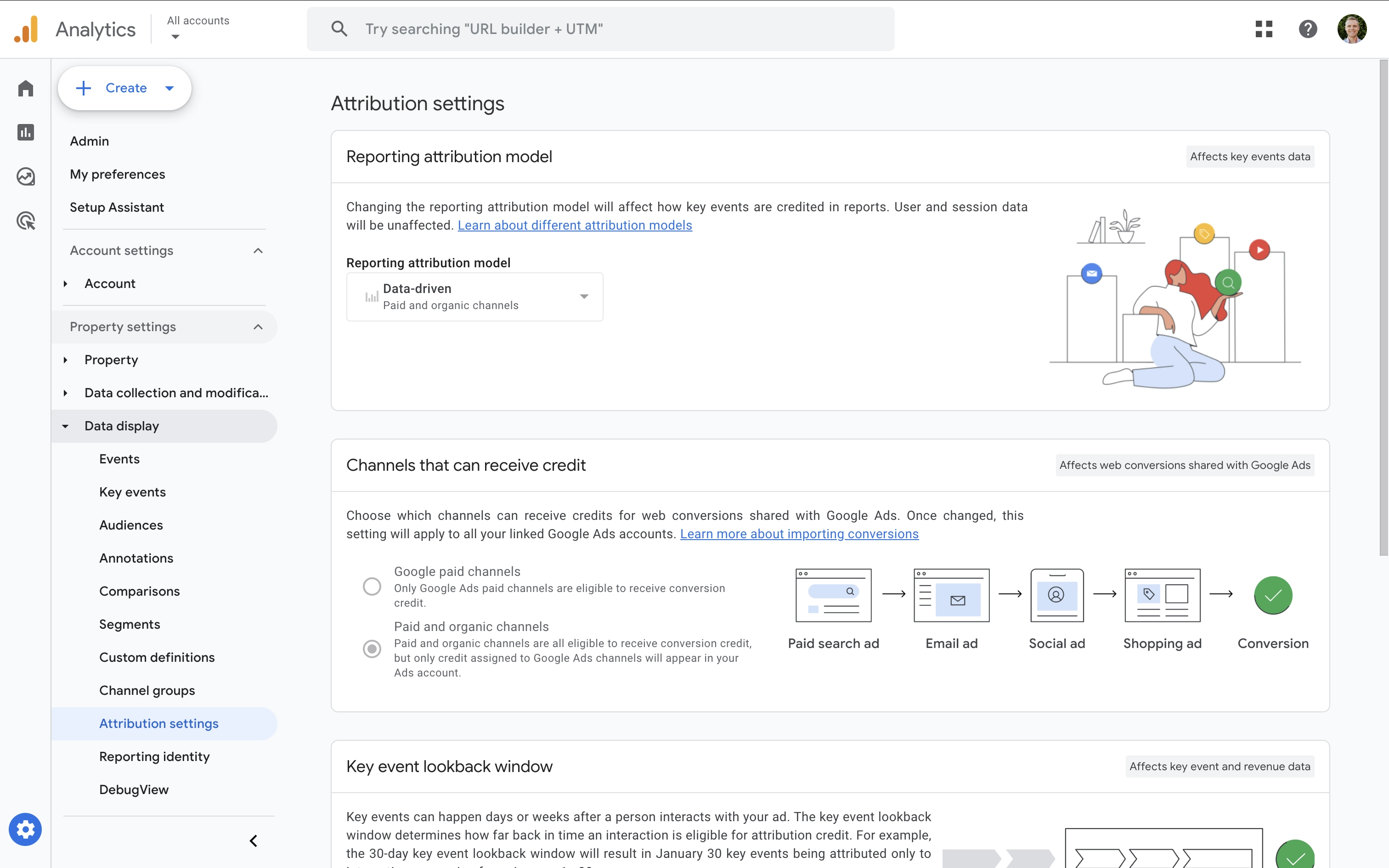 Ver configuración del modelo de atribución en Google Analytics