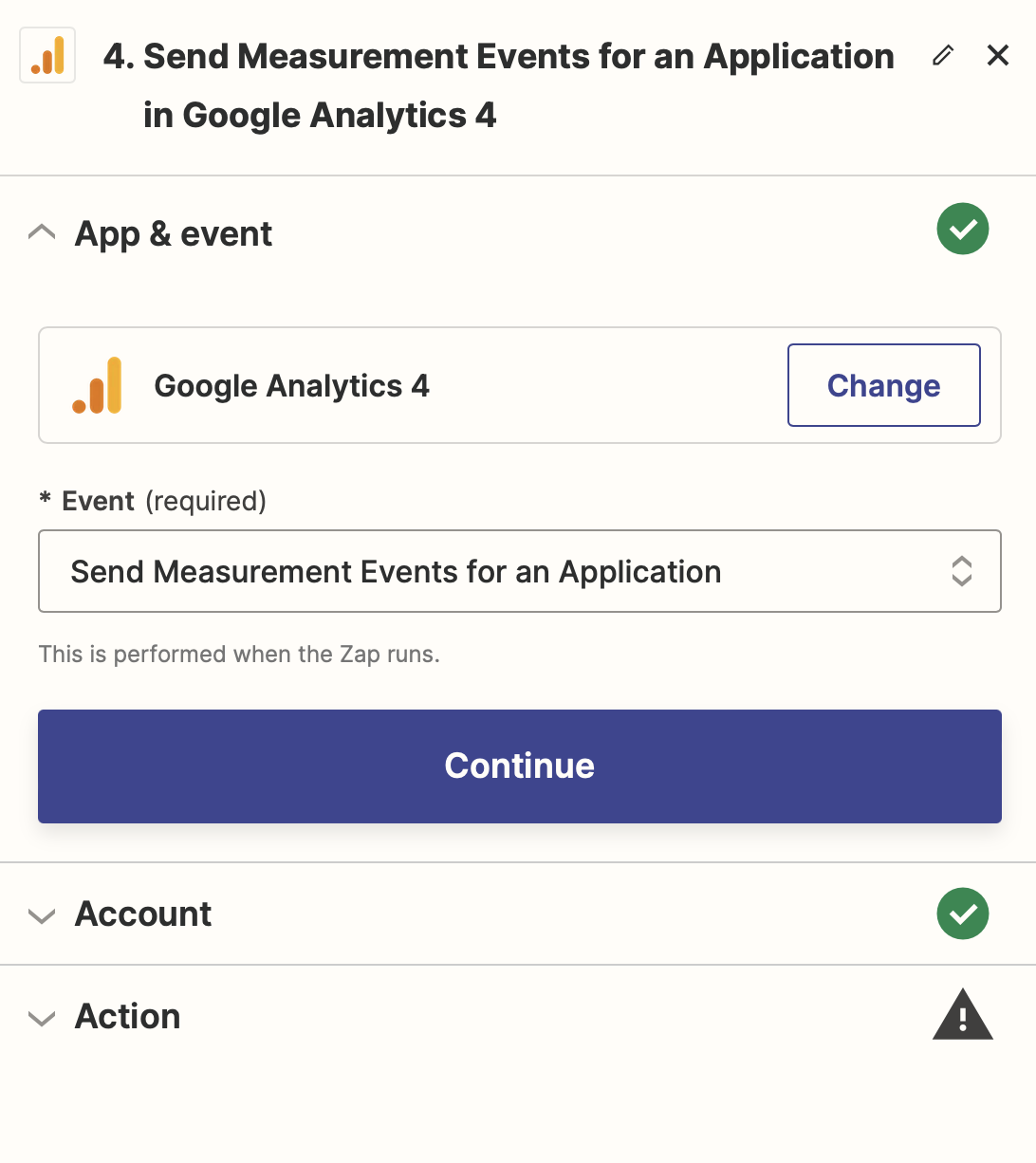 To do this we now need to search for and select ‘Google Analytics 4’ as the acti