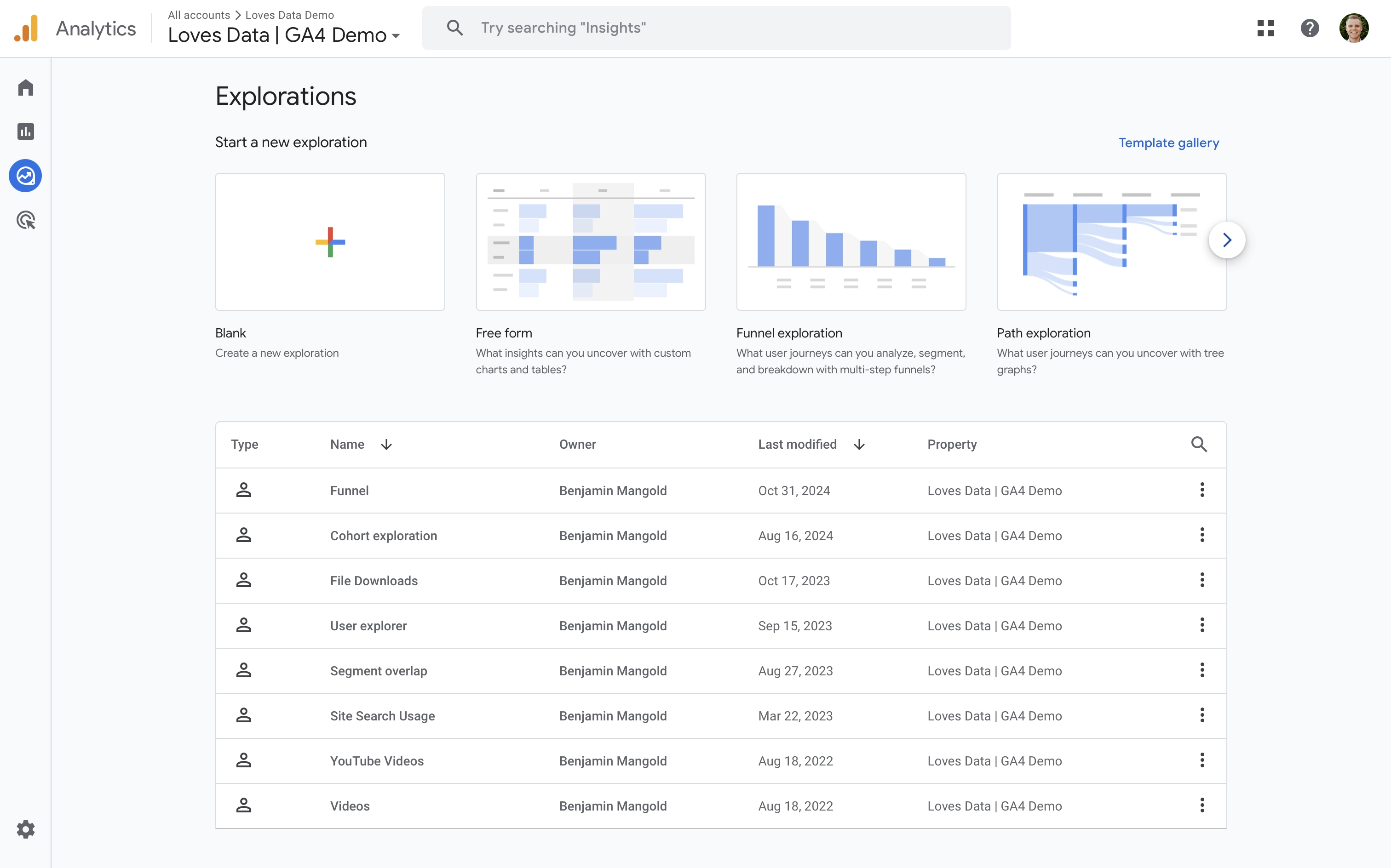 Navigate to 'Explore' to create a new Exploration report