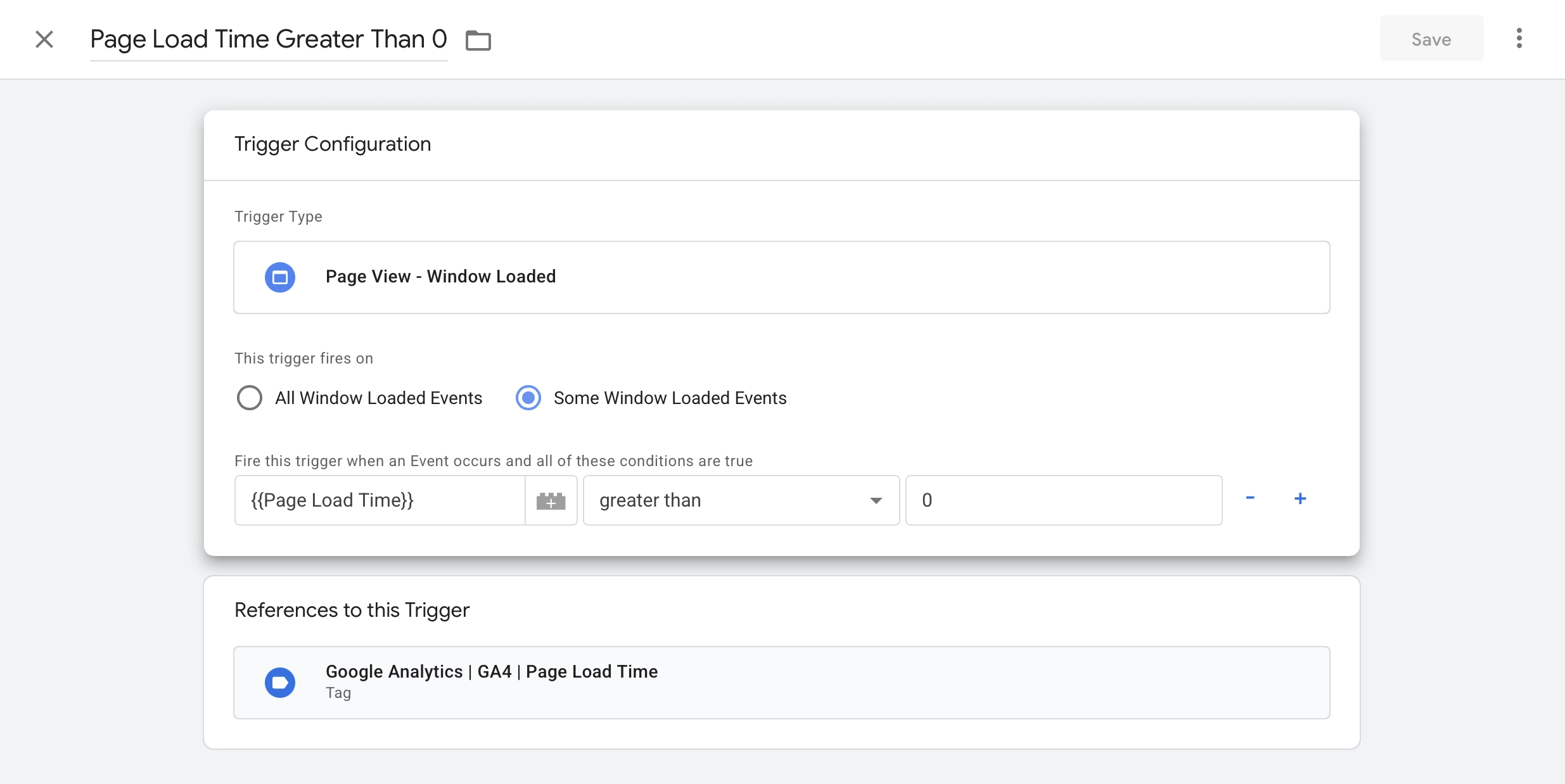Window loaded trigger in GTM to fire tags when page load time is greater than zero