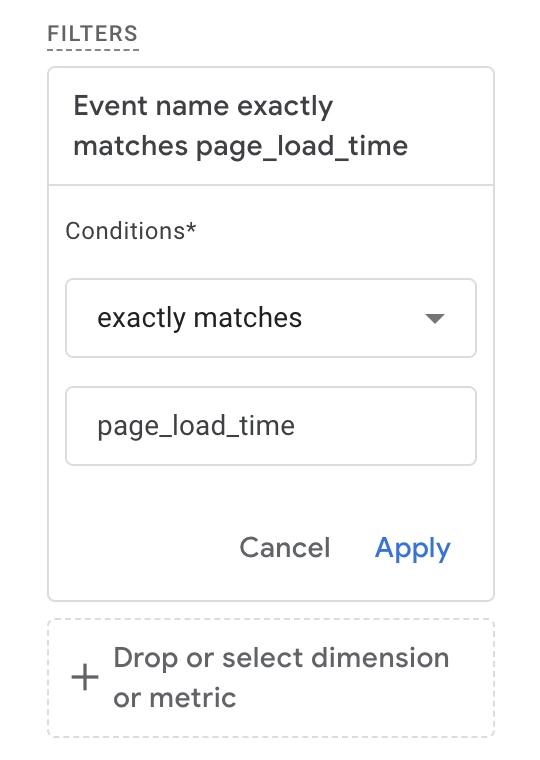 Filter to only include page_load_time events