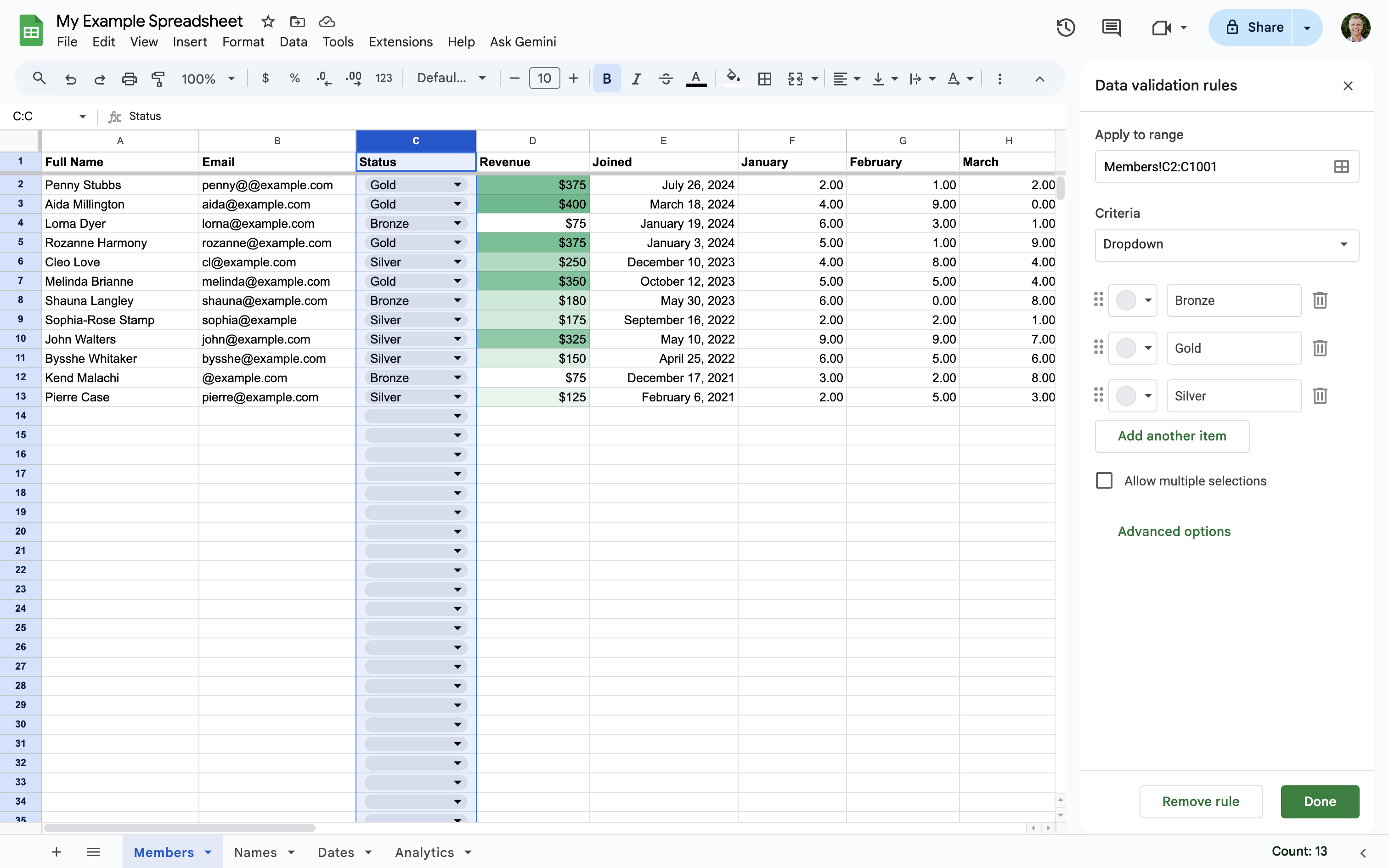 Validate data in your spreadsheet