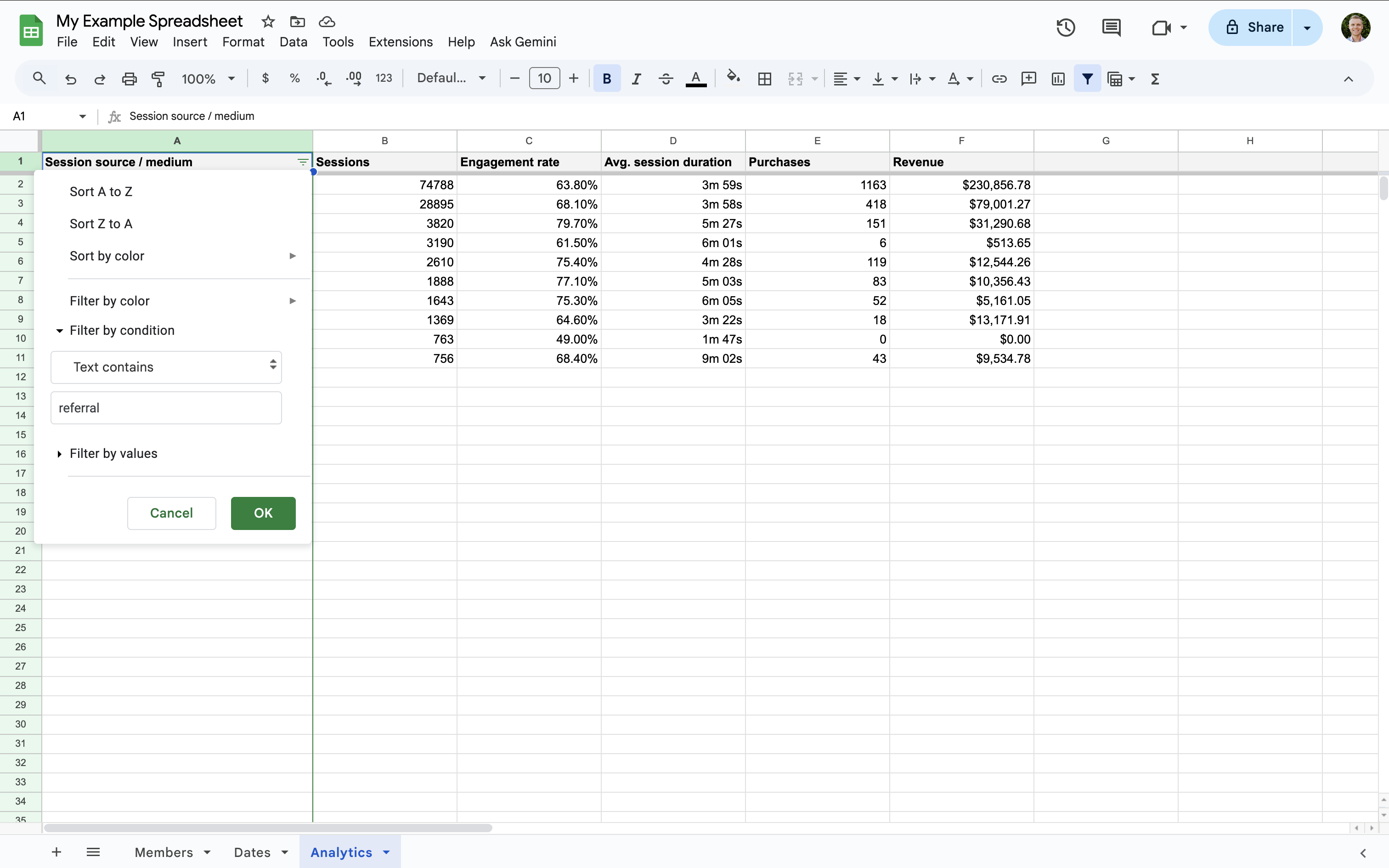 Filters in Google Sheets let you temporarily hide rows in your spreadsheet