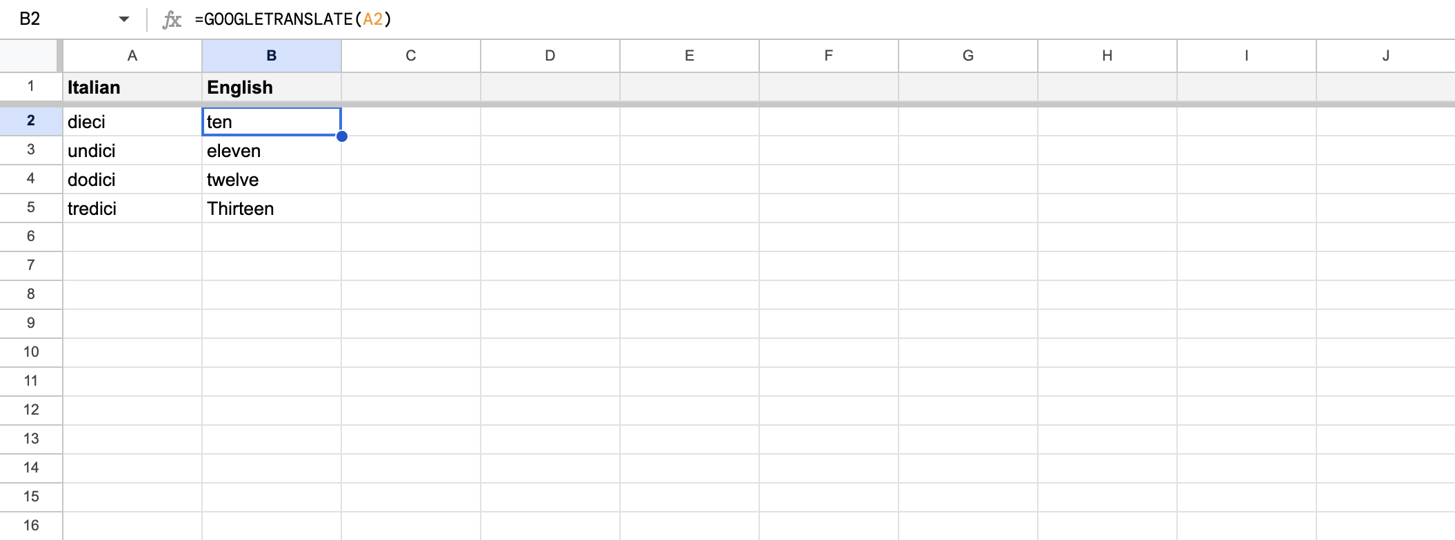 Translate text in Google Sheets
