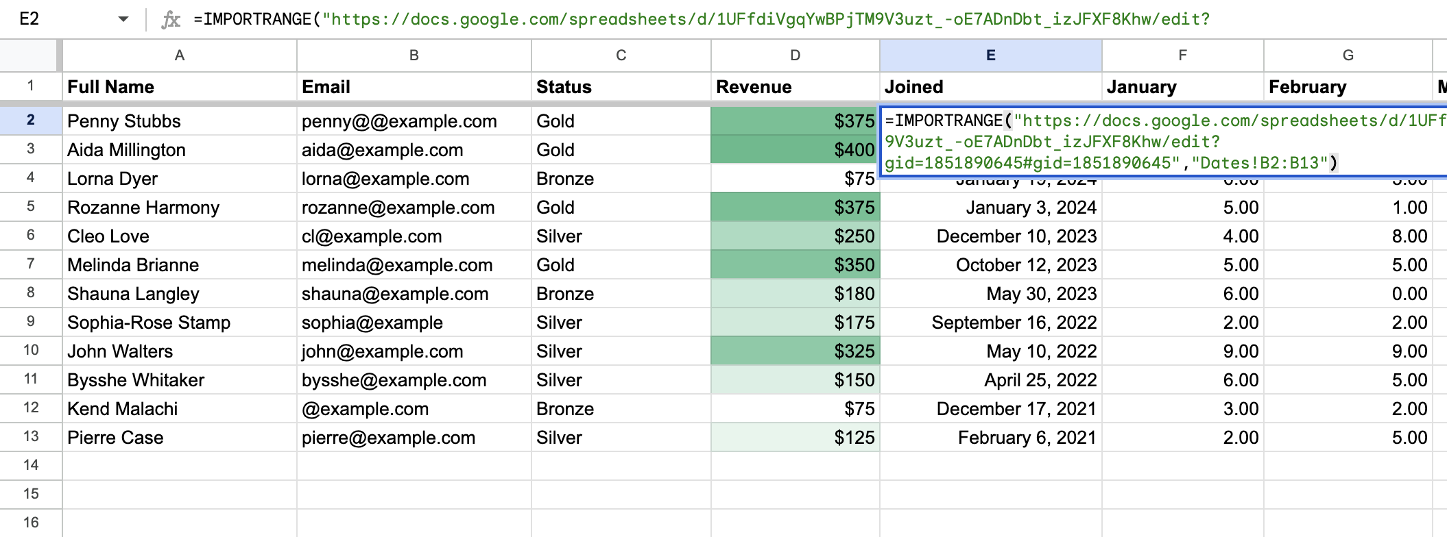 Import data from other spreadsheets using the IMPORTRANGE function