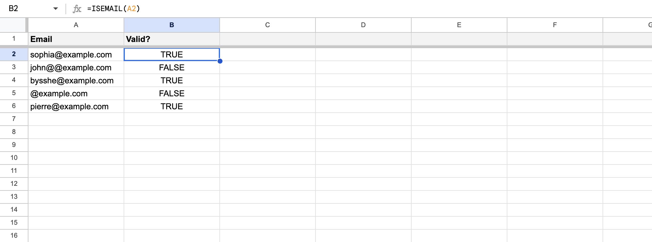 ISEMAIL function lets you check if emails are valid or not
