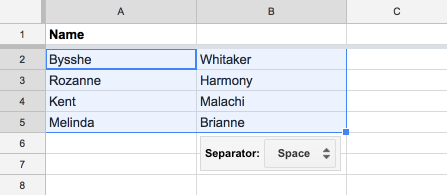 Dividir los nombres en las hojas de Google