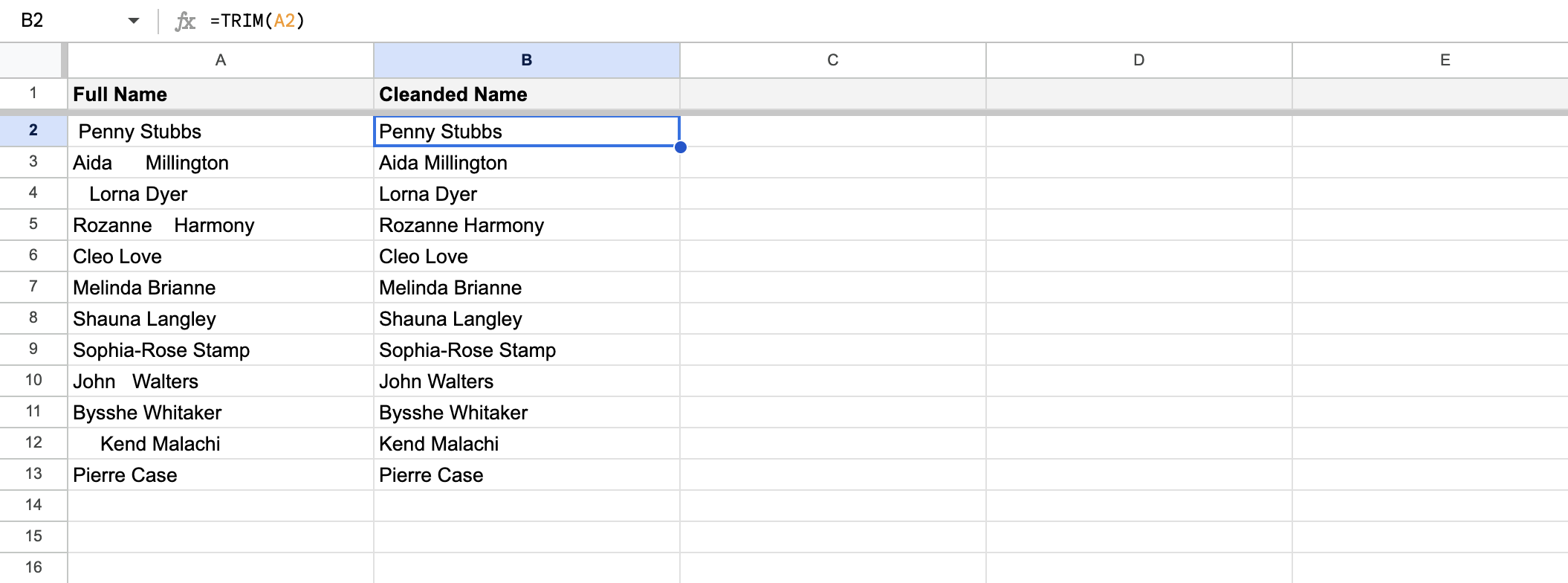 Use the TRIM function in your spreadsheet to remove unwanted characters