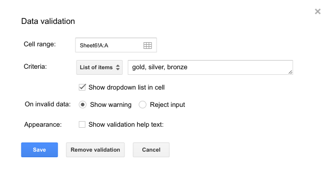 Validar datos en las hojas de Google