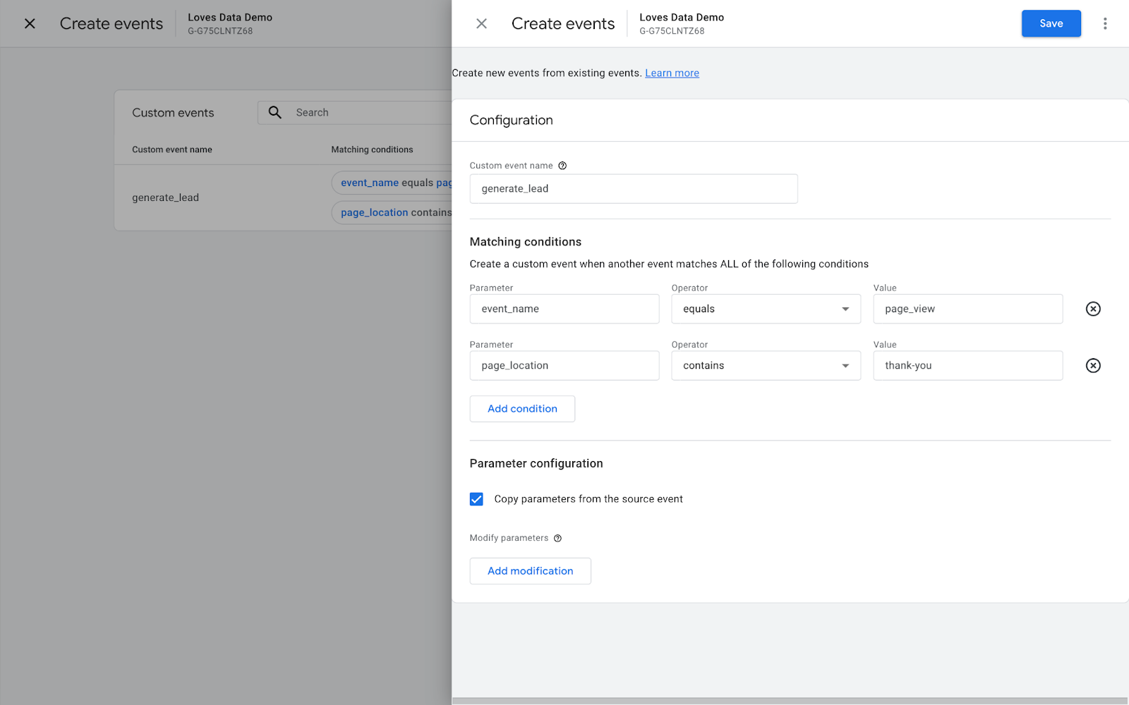 Configure the Event:Define the name of the new event you want to trigger, matchi