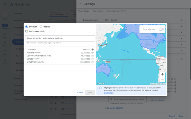 Another useful feature is geographic targeting. You can target users in specific