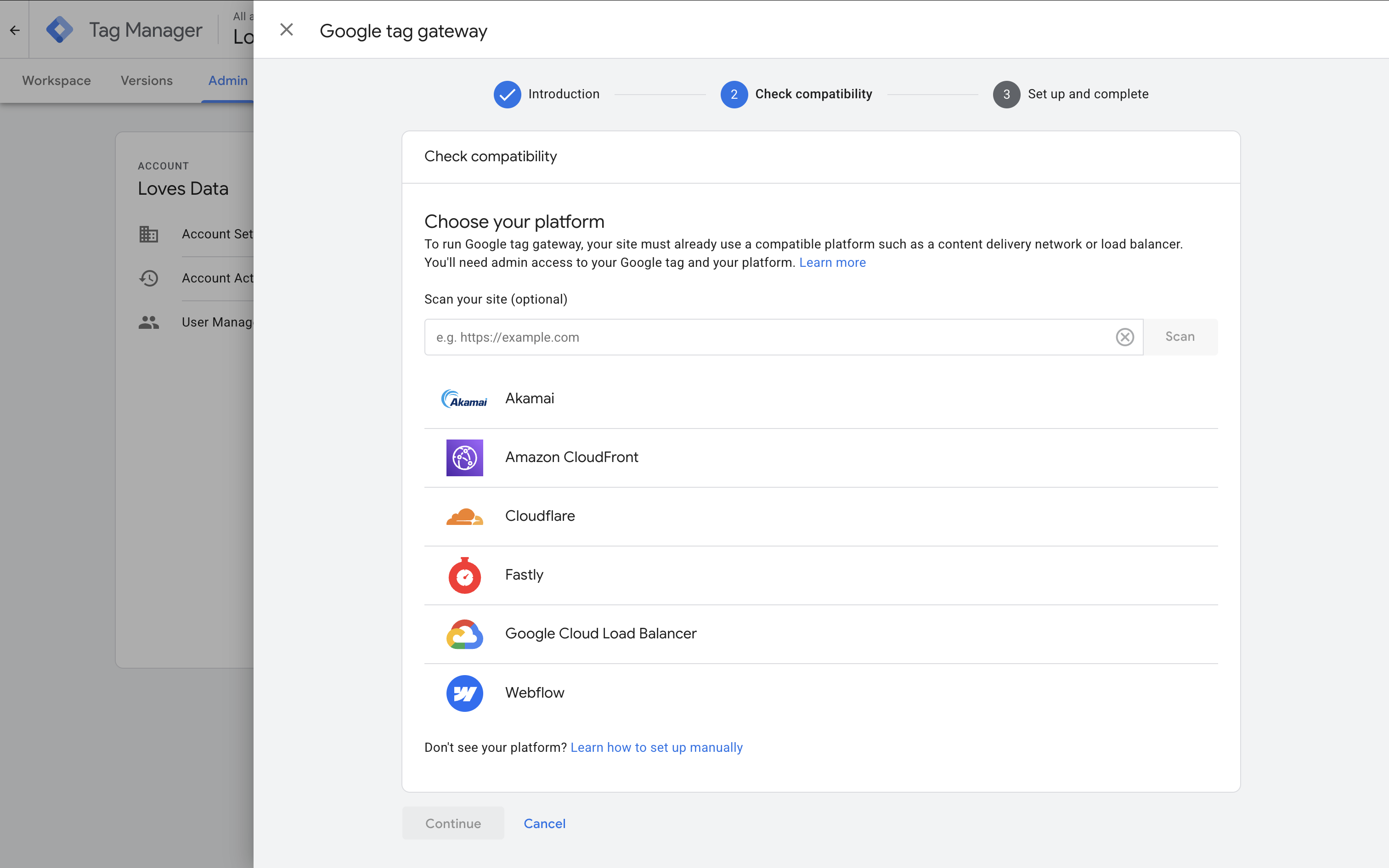 Selecting Cloudflare when configuring Google Tag Gateway in Google Tag Manager