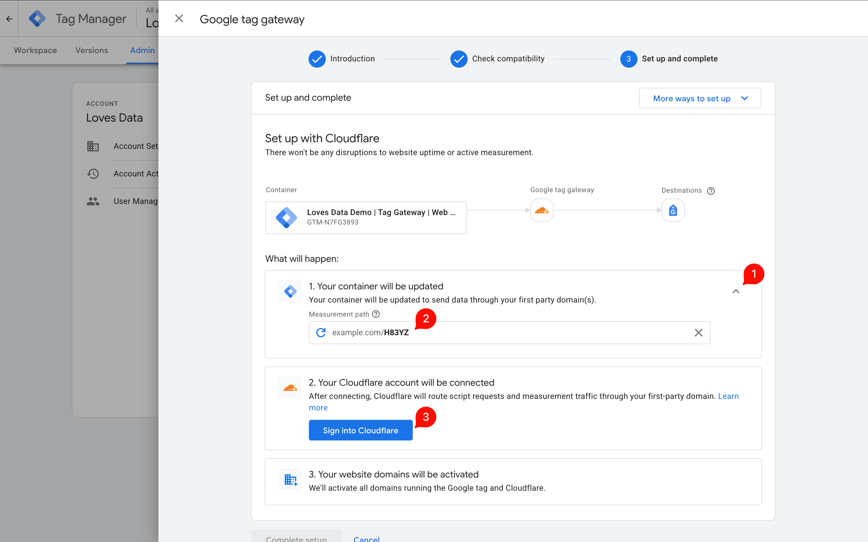 Checking the measurement path when setting up Google Tag Gateway