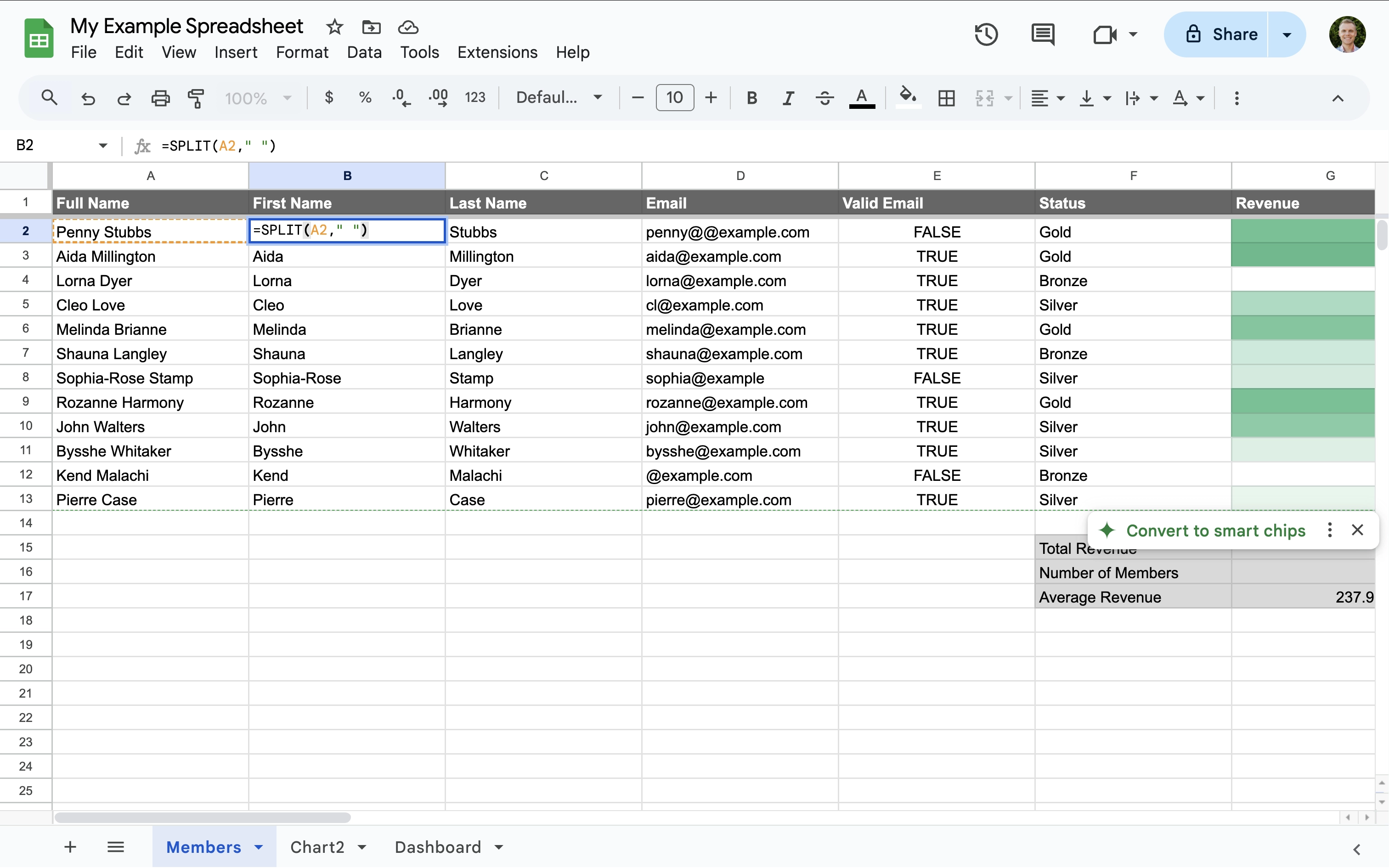 Spreadsheet being edited in Google Sheets