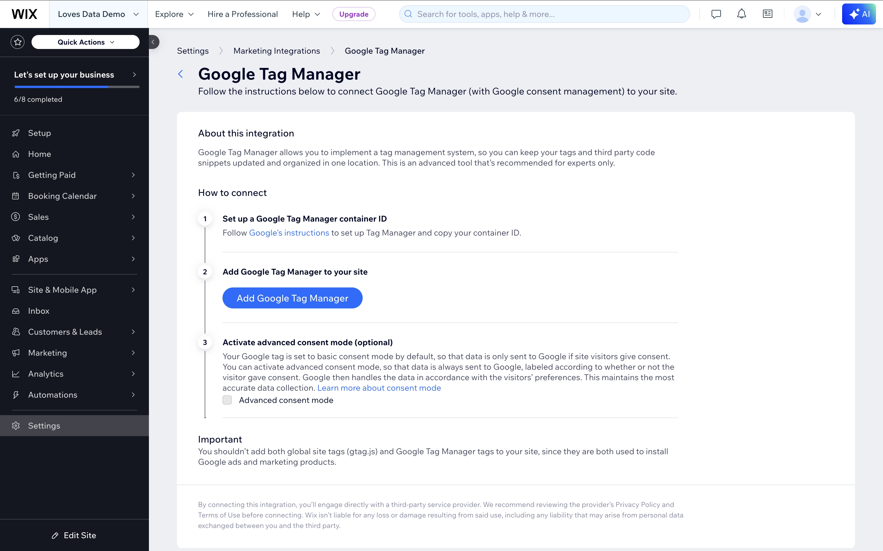 Wix GTM, Google Tag Manager integration