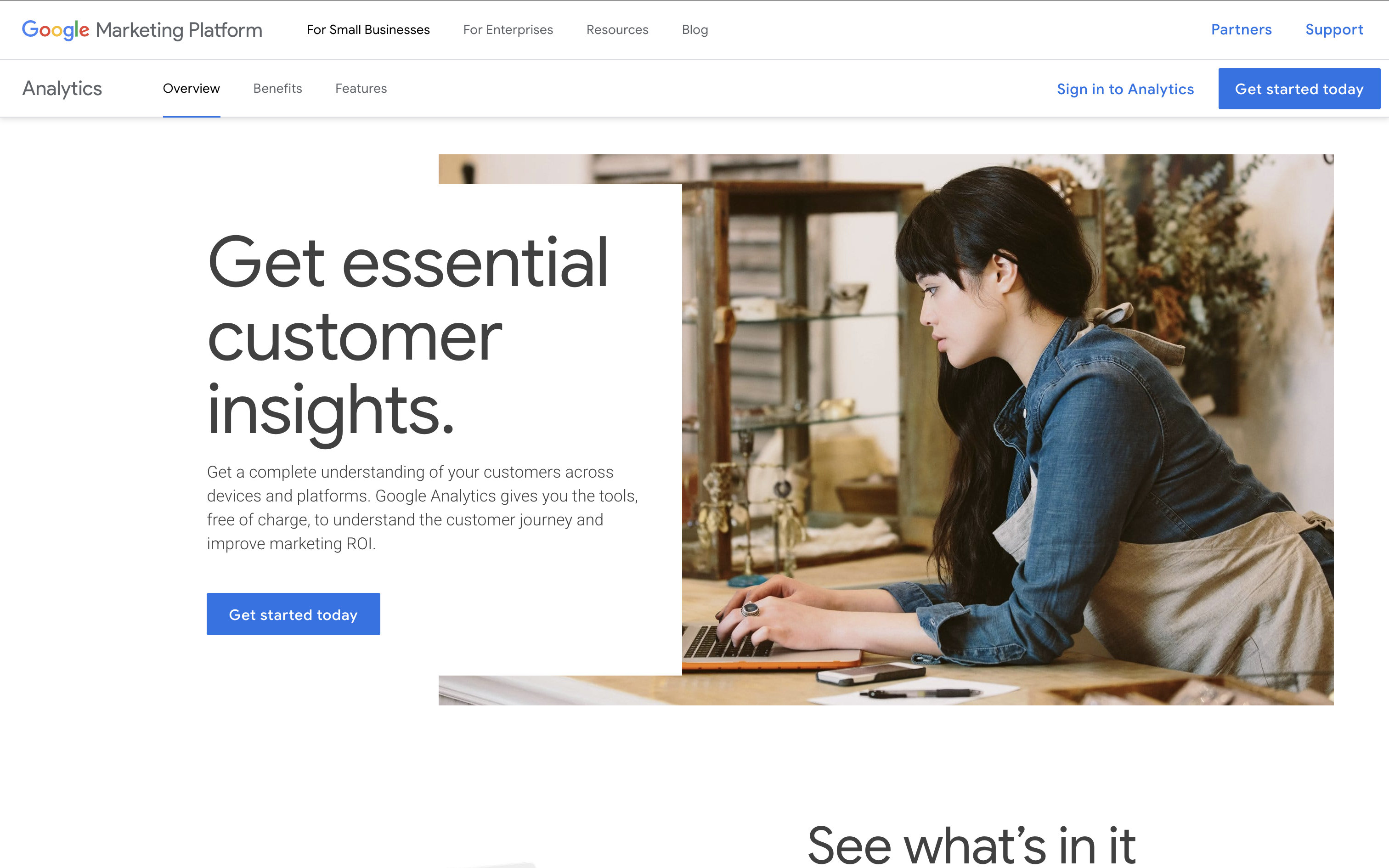 Google Analytics product page on the Google Marketing Platform website