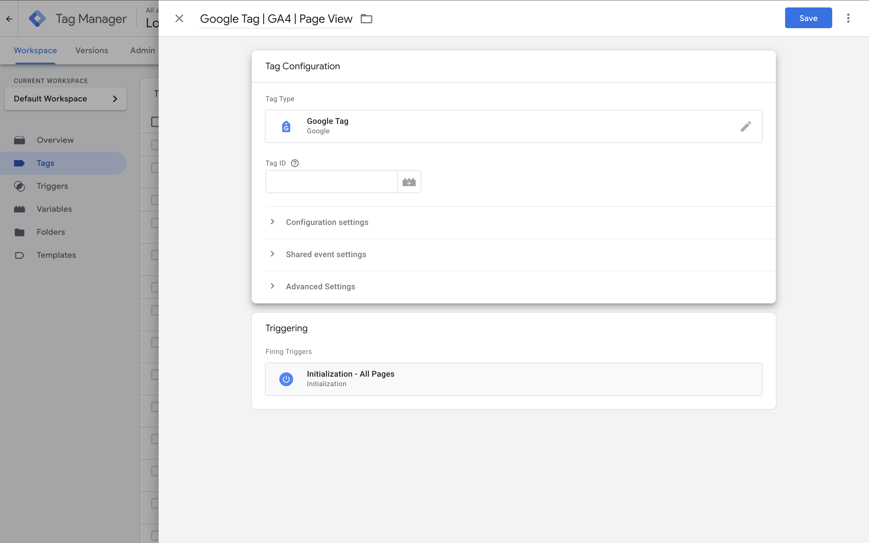New Google Tag being created in Google Tag Manager