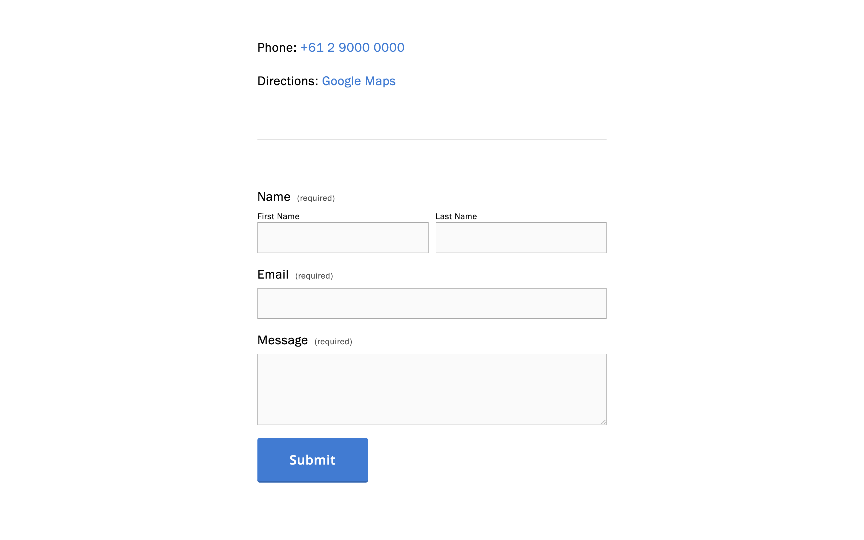 Example of a contact form on a website