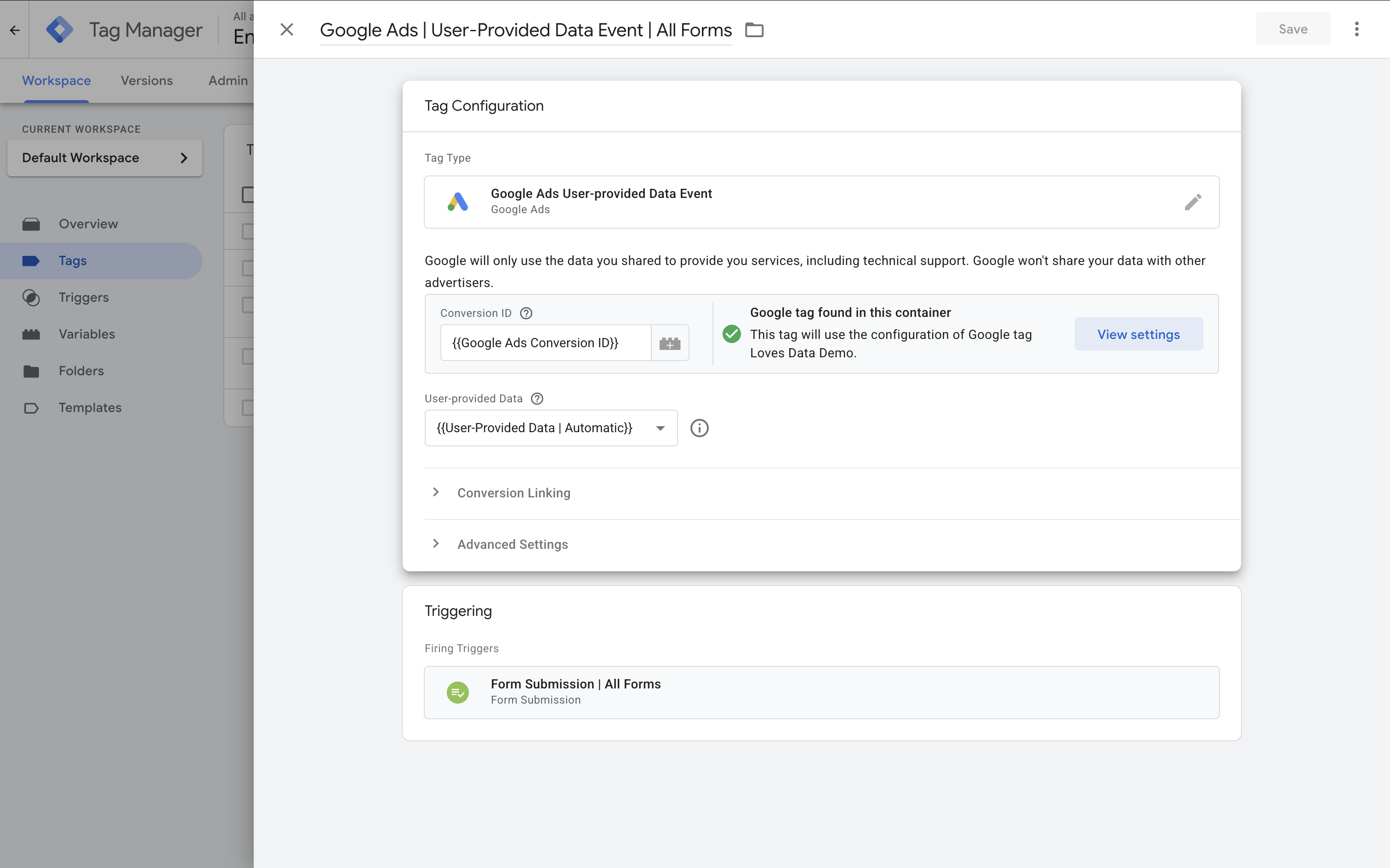 User-provided data event tag in GTM, Google Tag Manager