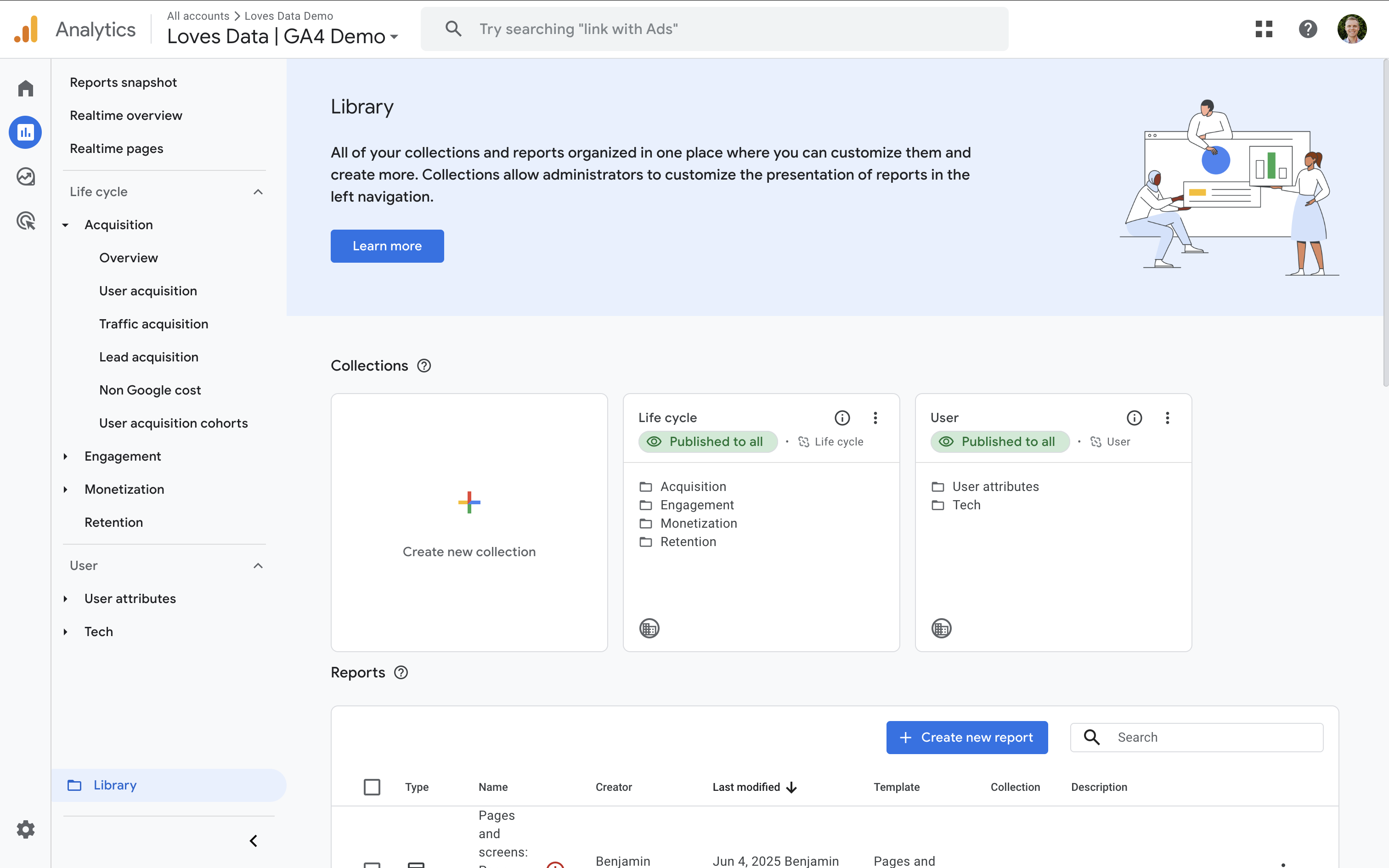 Reporting library in GA4, Google Analytics 4
