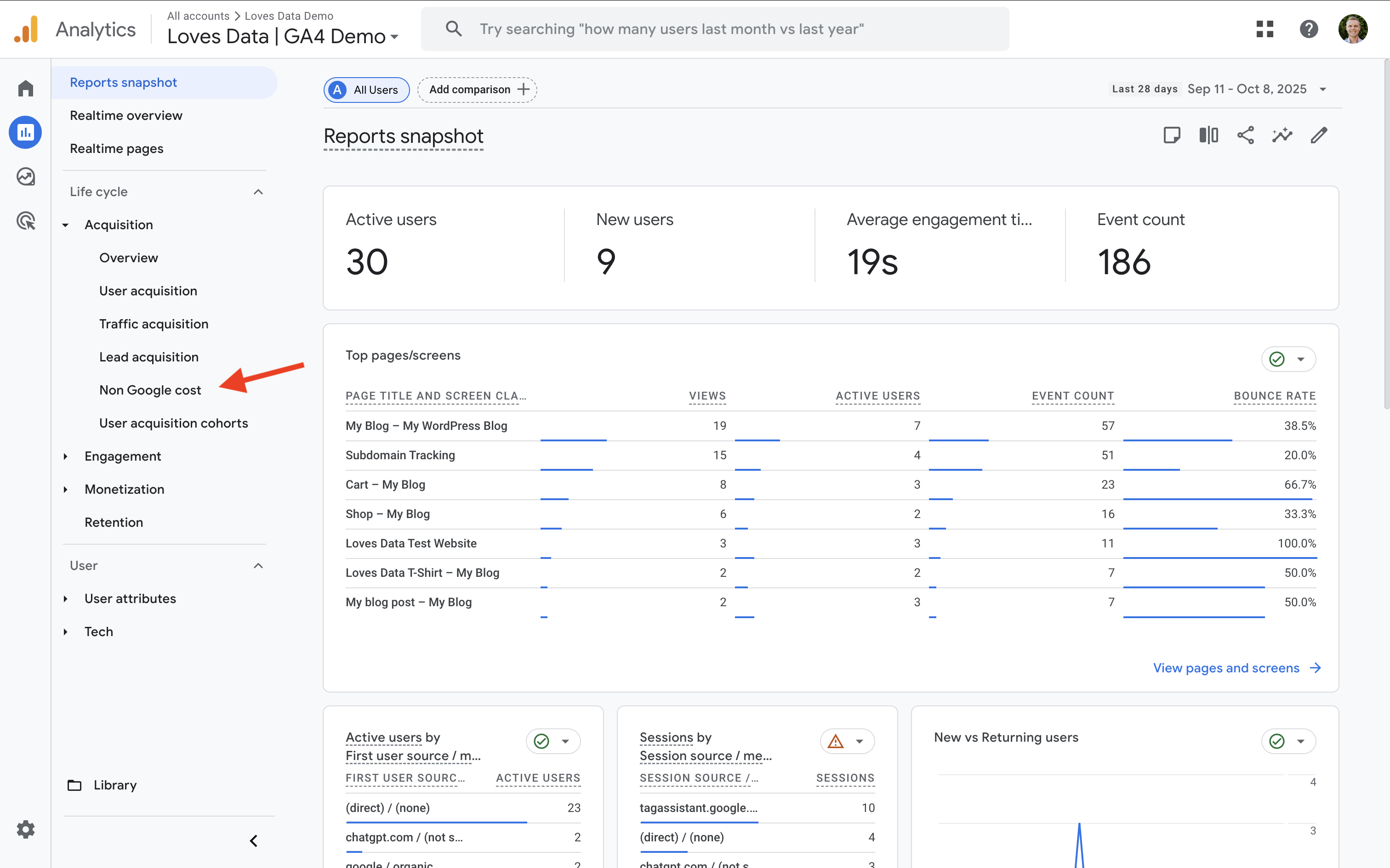 Non Google cost report in Google Analytics