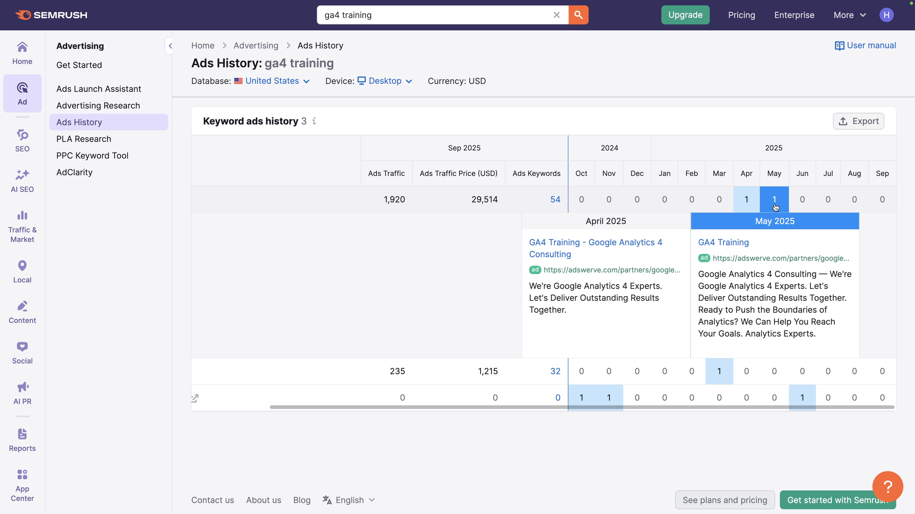 You can view ads that competitors have shown in the Ads History Tool