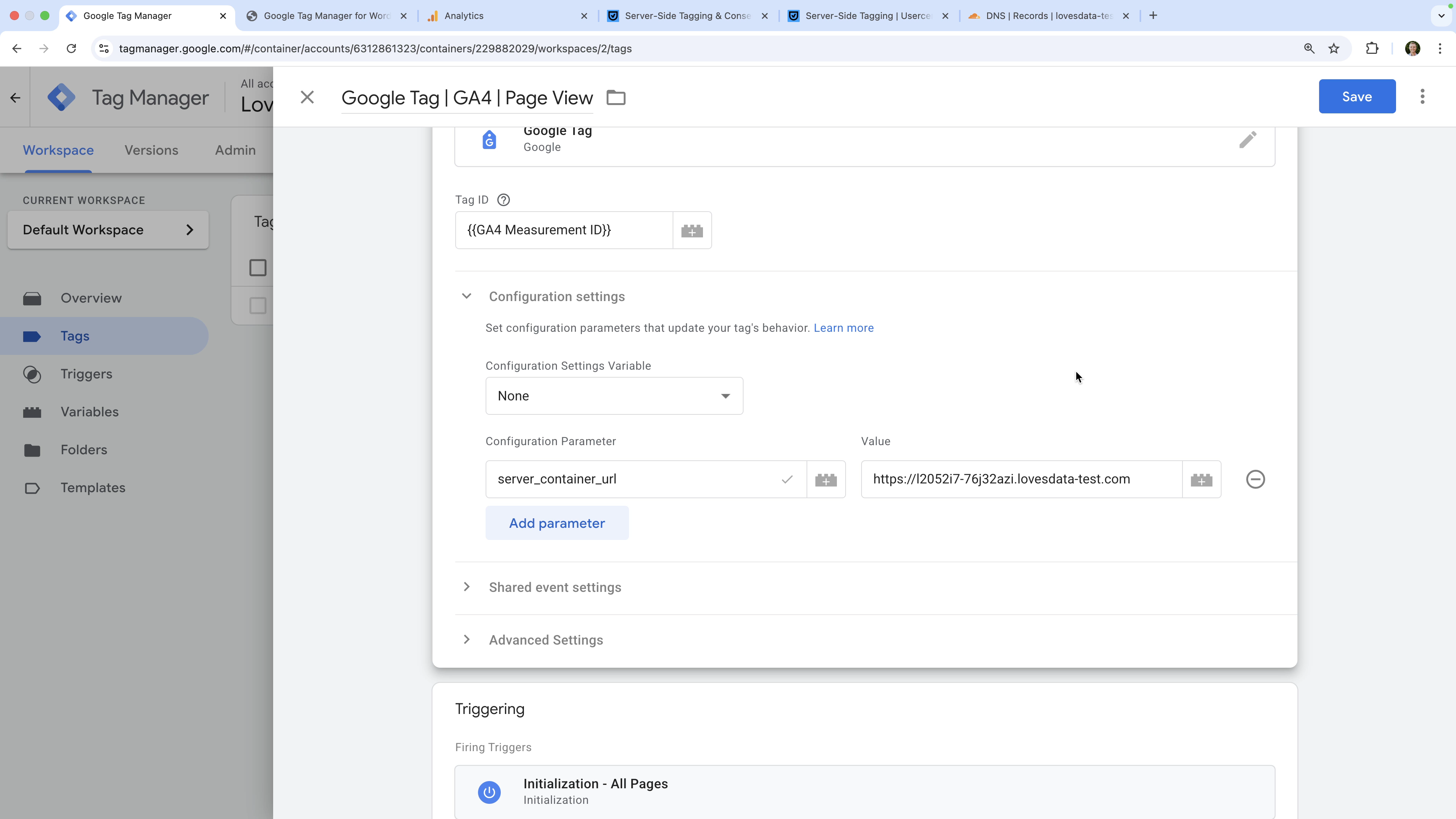 server_container_url parameter configured in the GTM web container