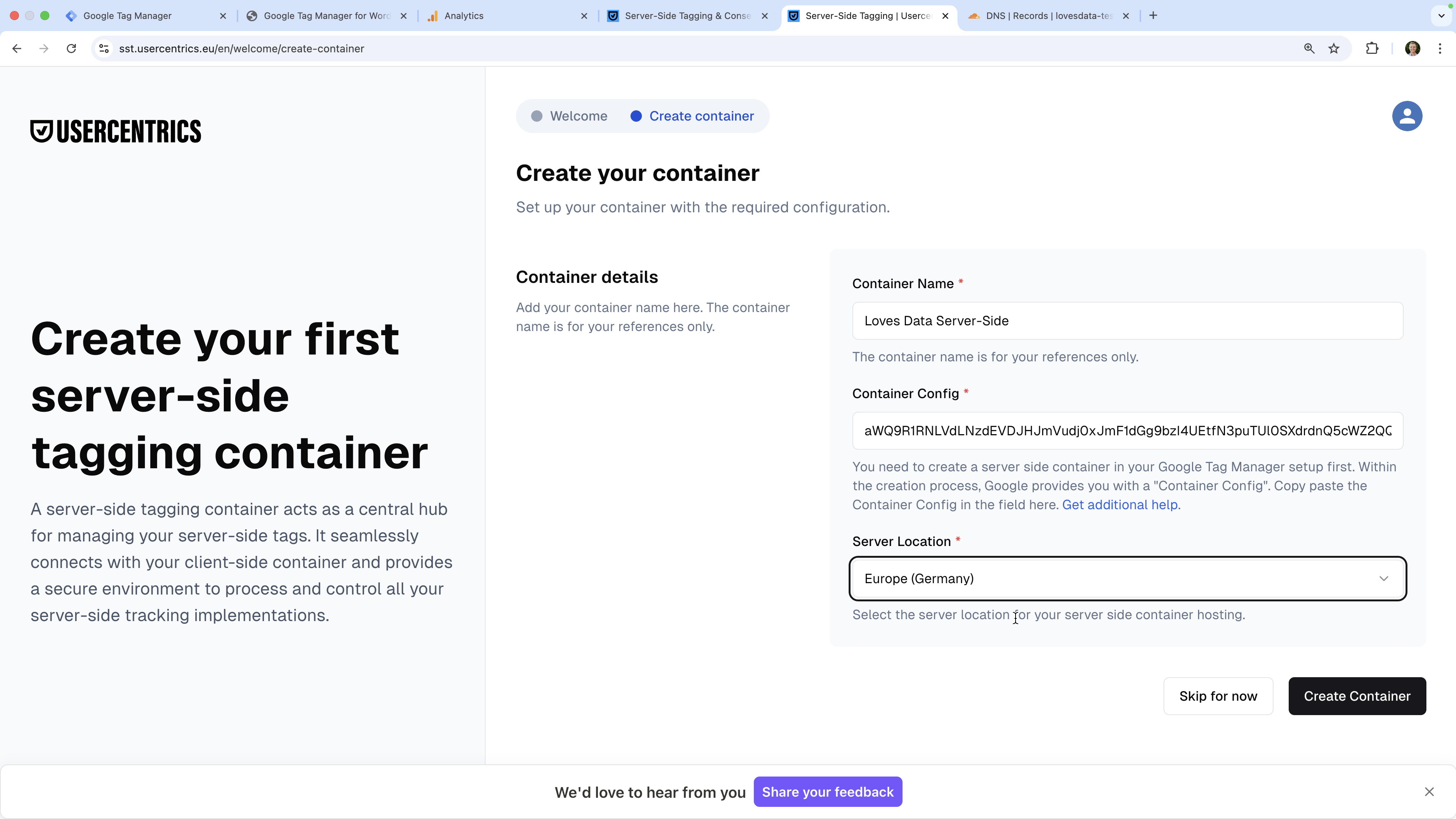 Usercentrics server-side solution being configured