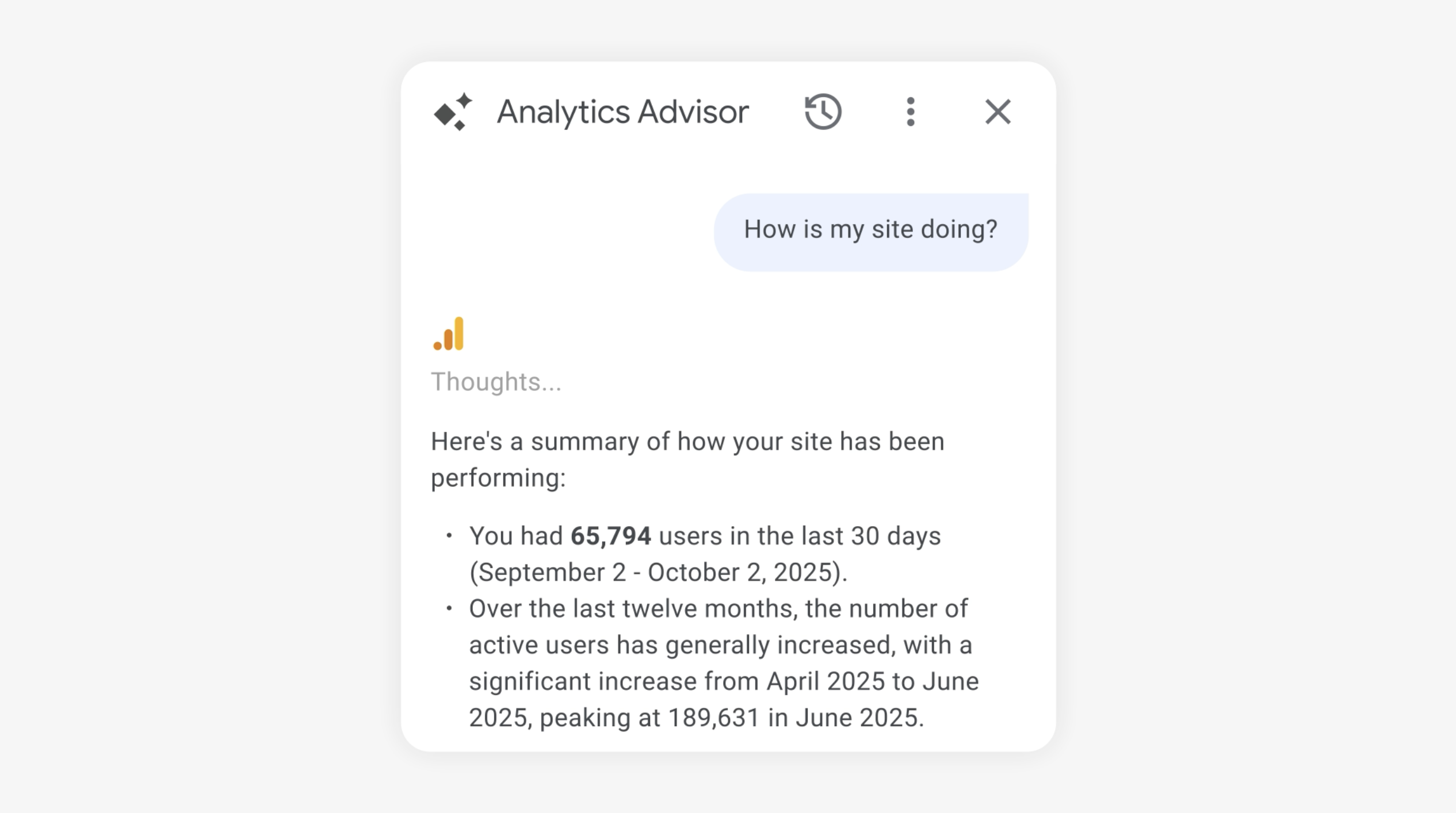 Analytics Advisor answering the question 'How is my site doing?'