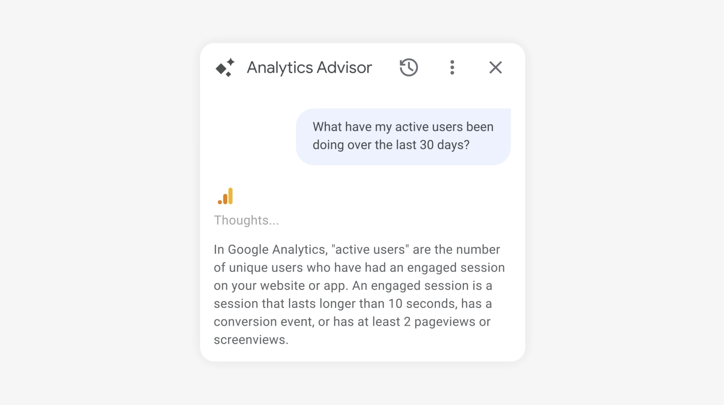 Analytics Advisor in Google Analytics answering a question