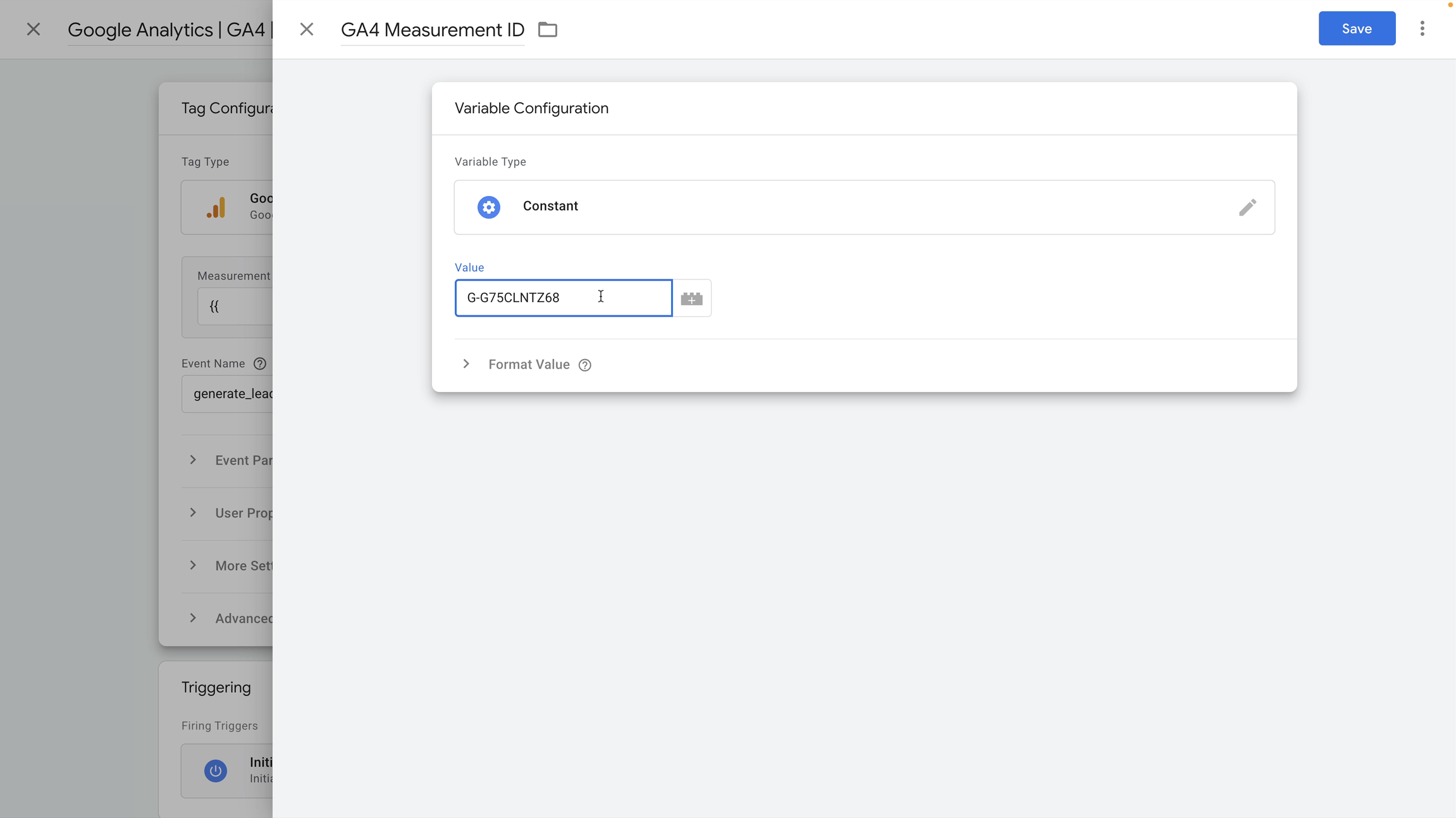 GTM variable with Google Analytics Measurement ID