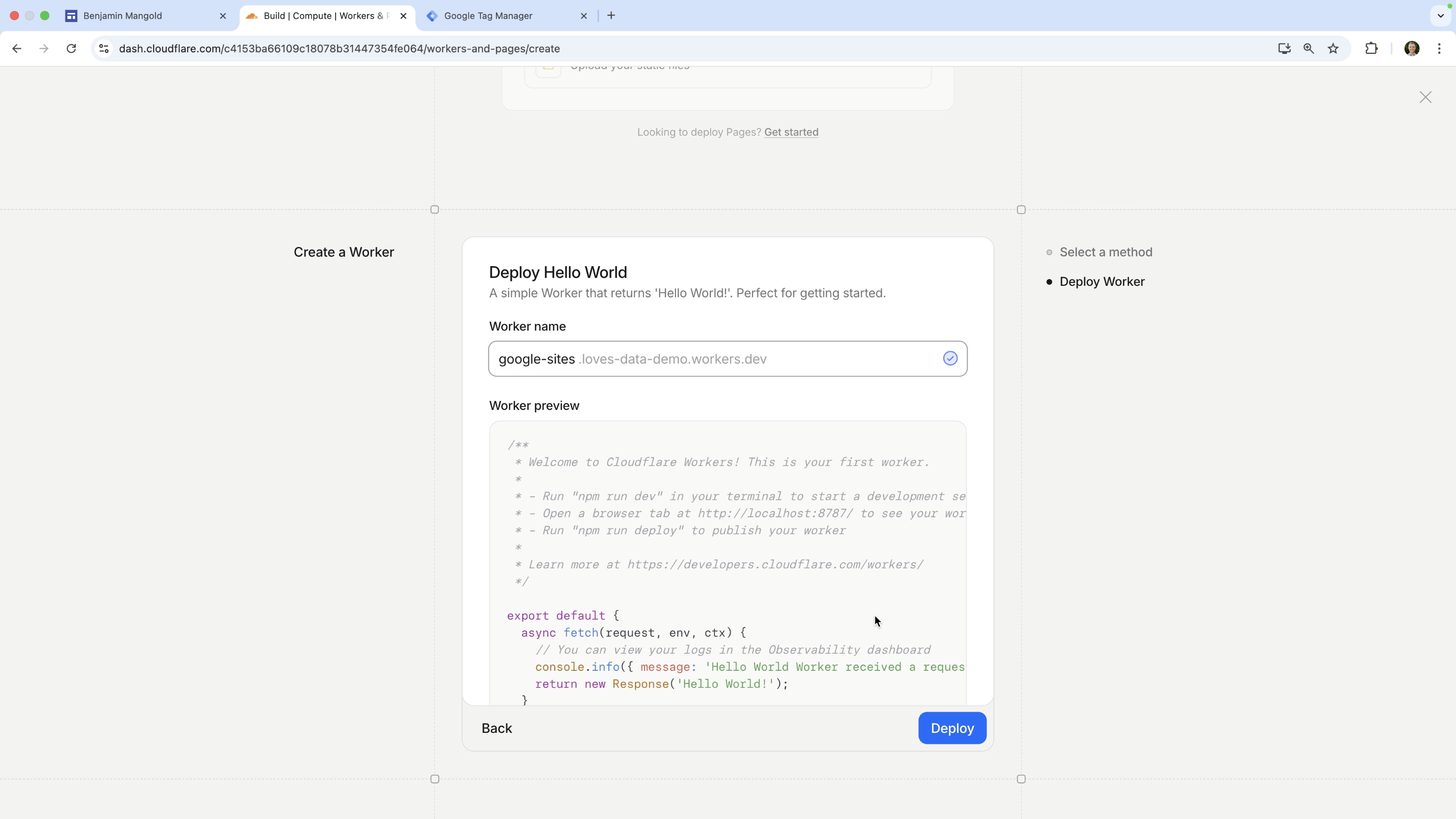 Default 'Hello World' Cloudflare Worker