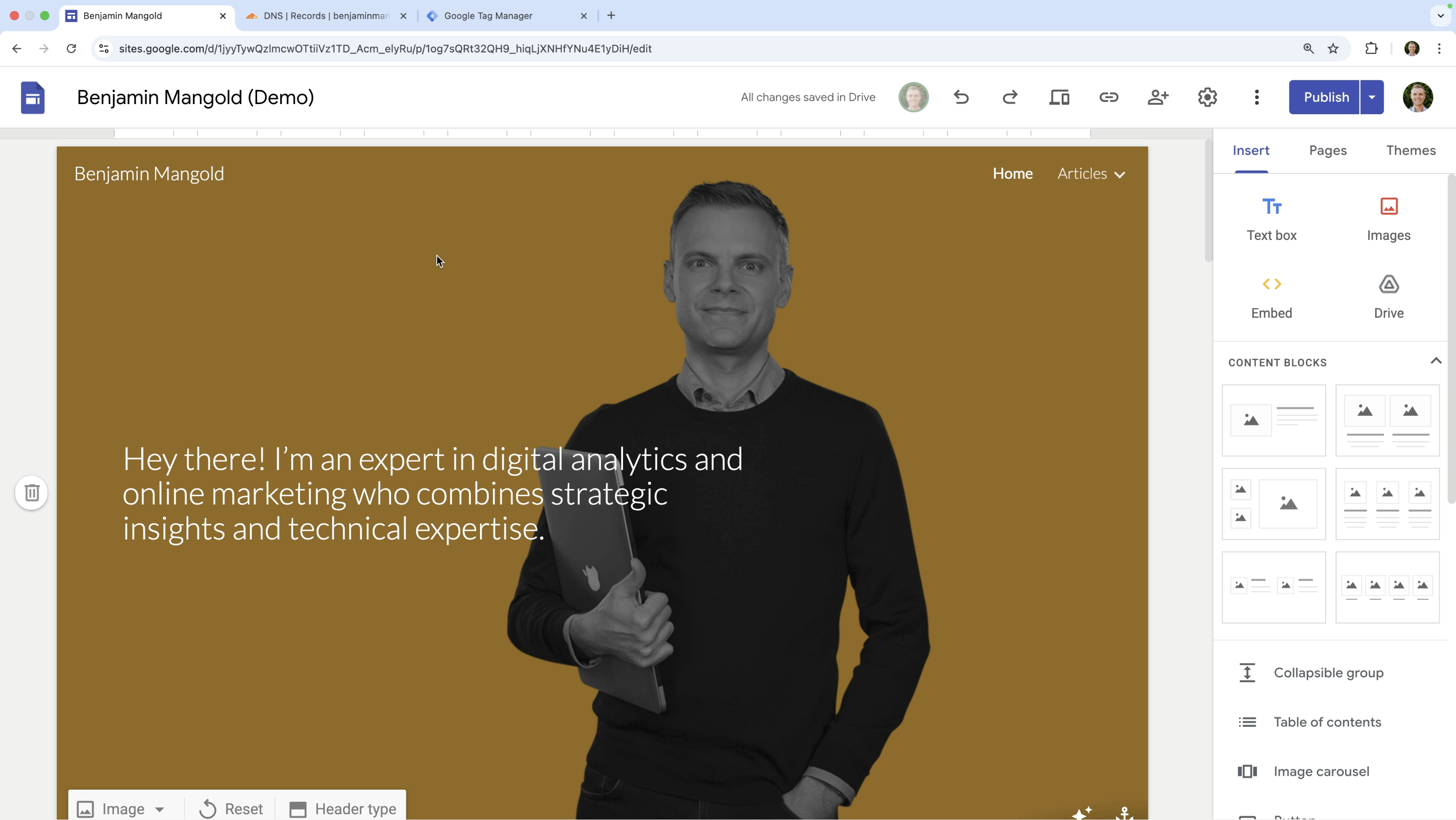 Website built using Google Sites
