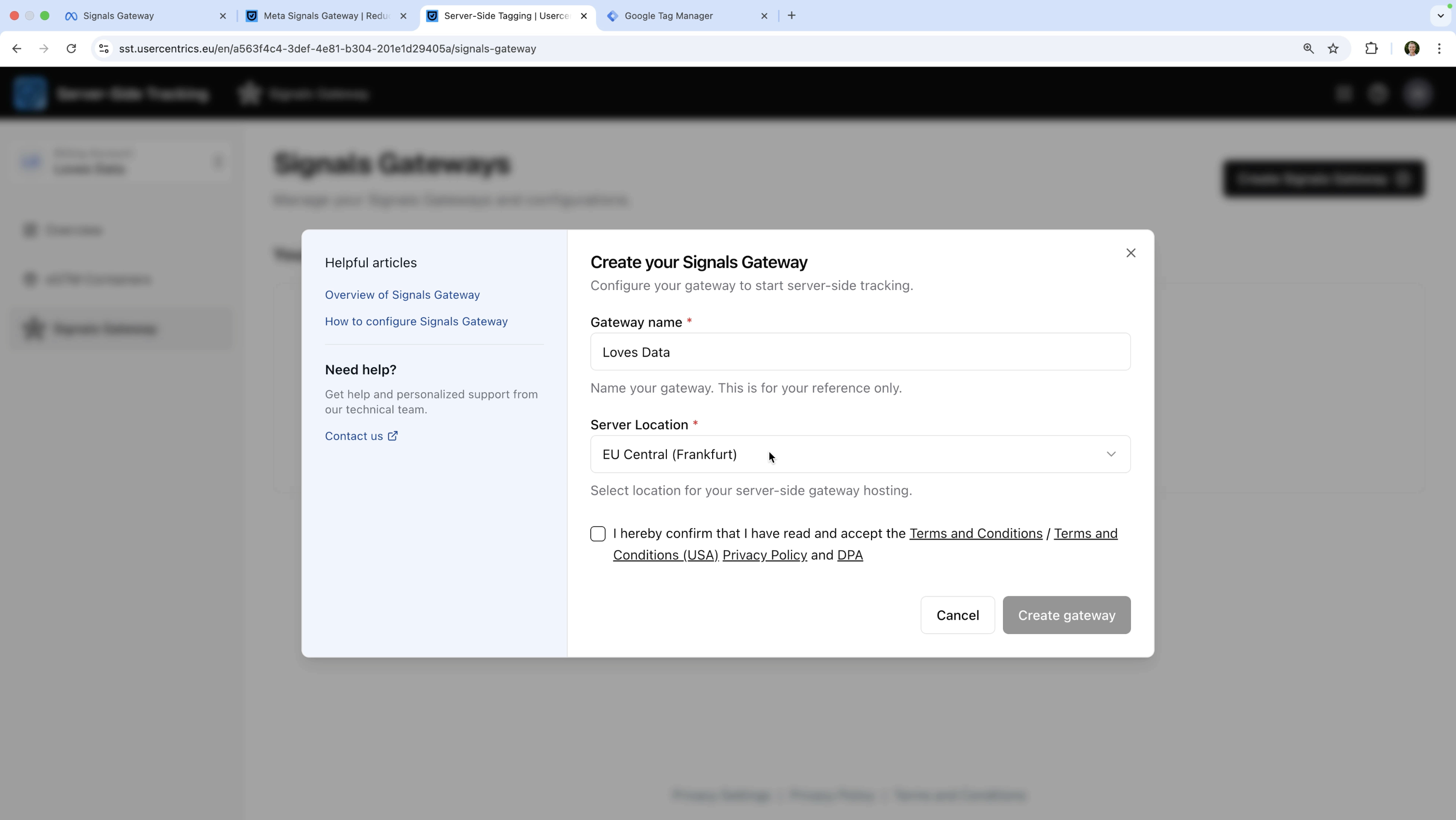 Create your signals gateway with Usercentrics