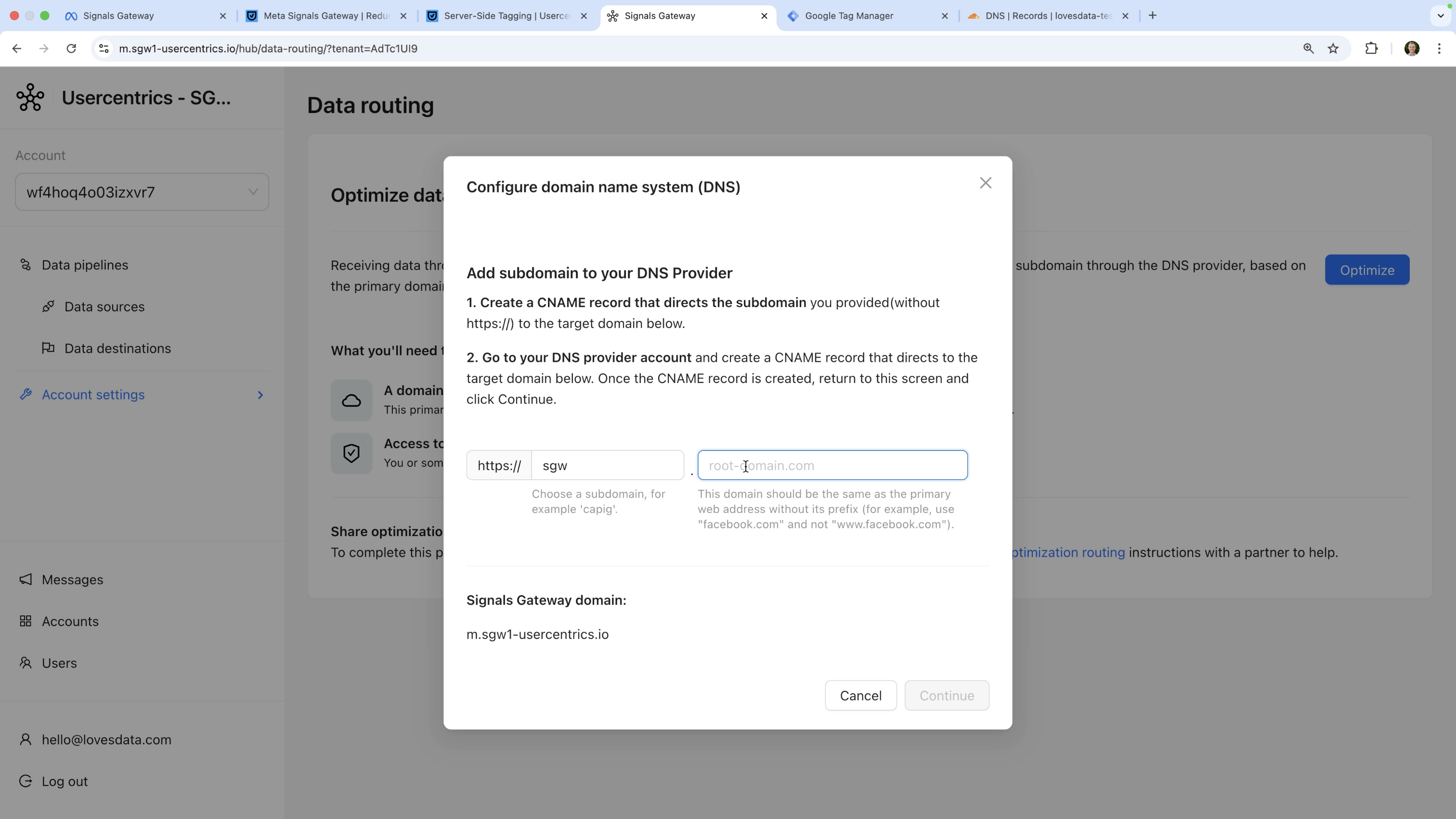 Create a custom subdomain for your signals gateway