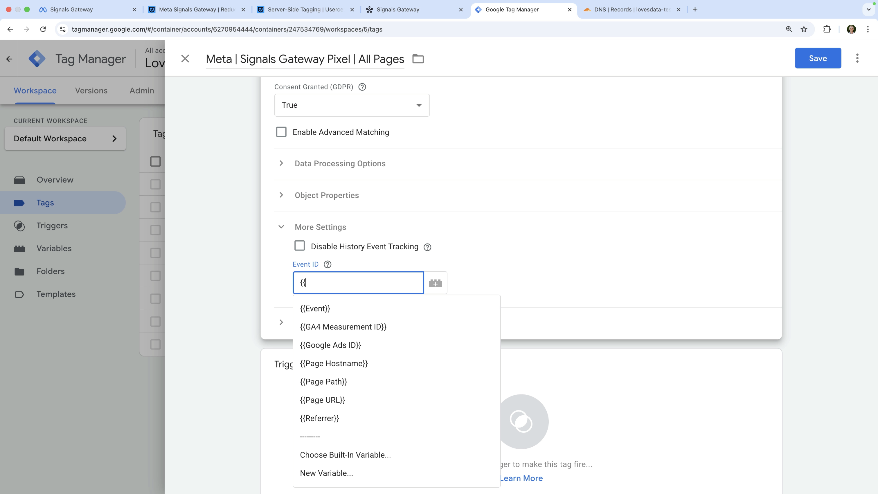 The 'Event ID' option under 'More Settings'