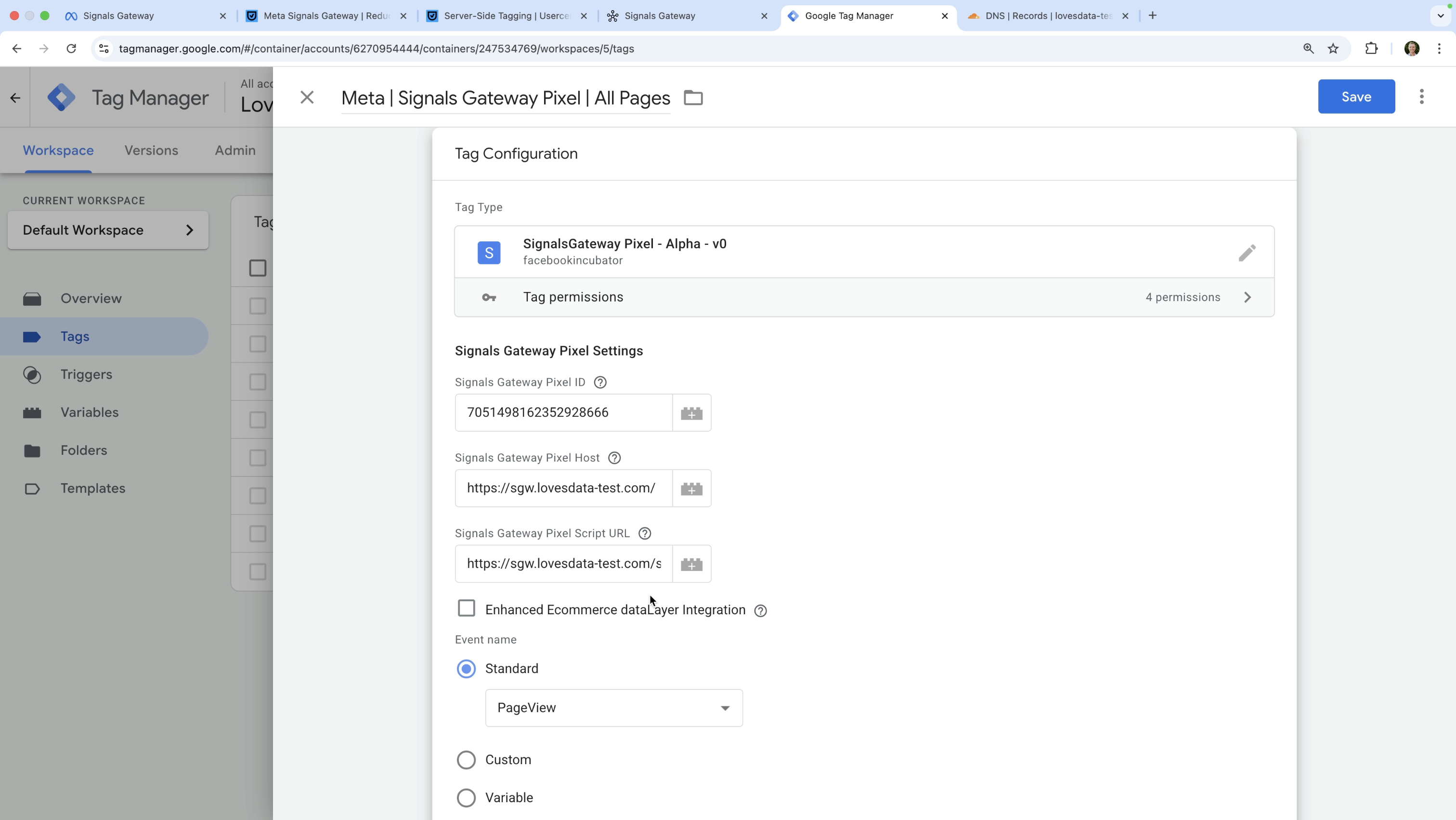 Signals Gateway Pixel tag configured in Google Tag Manager