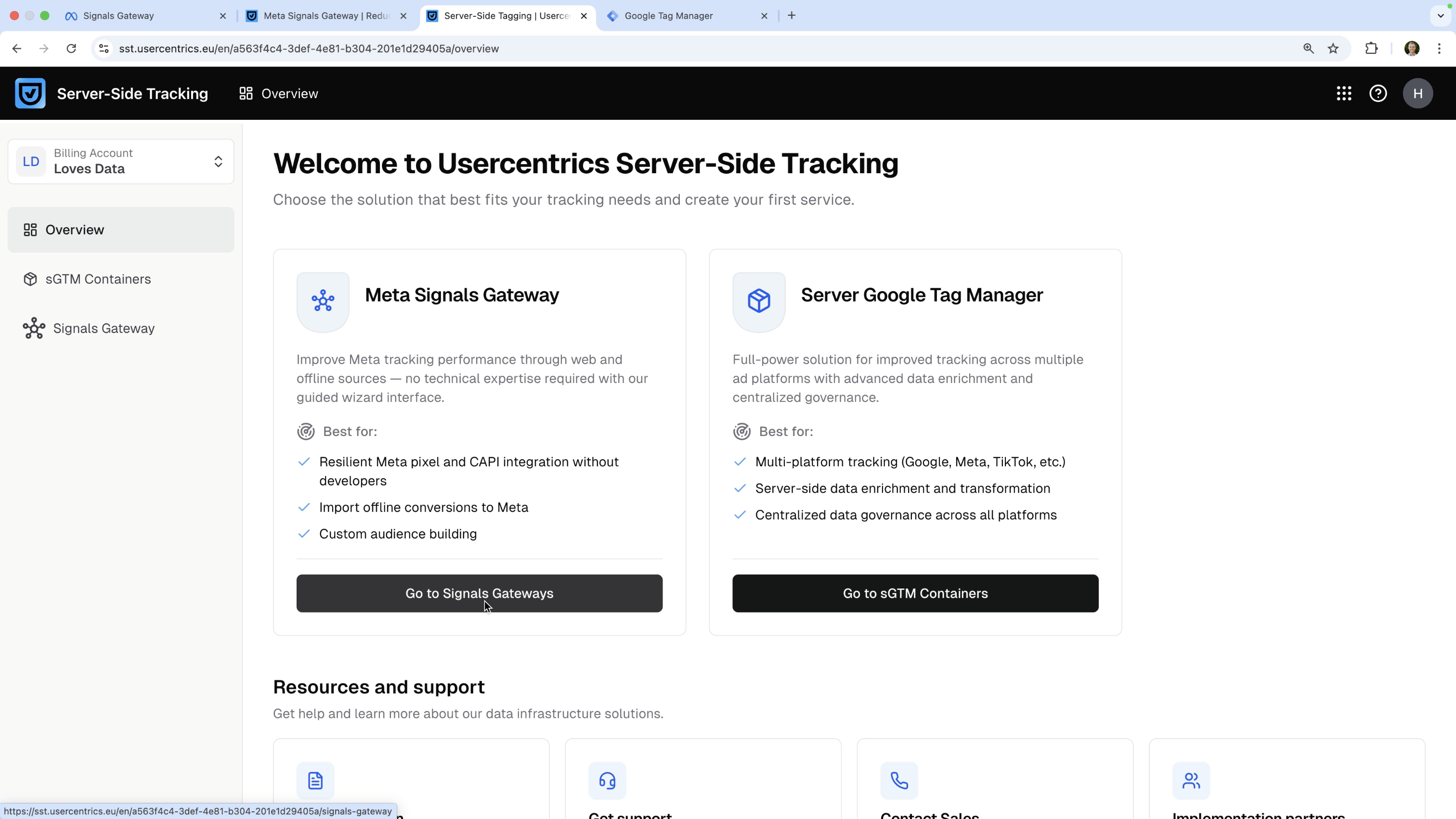 Usercentrics' server-side tracking solutions